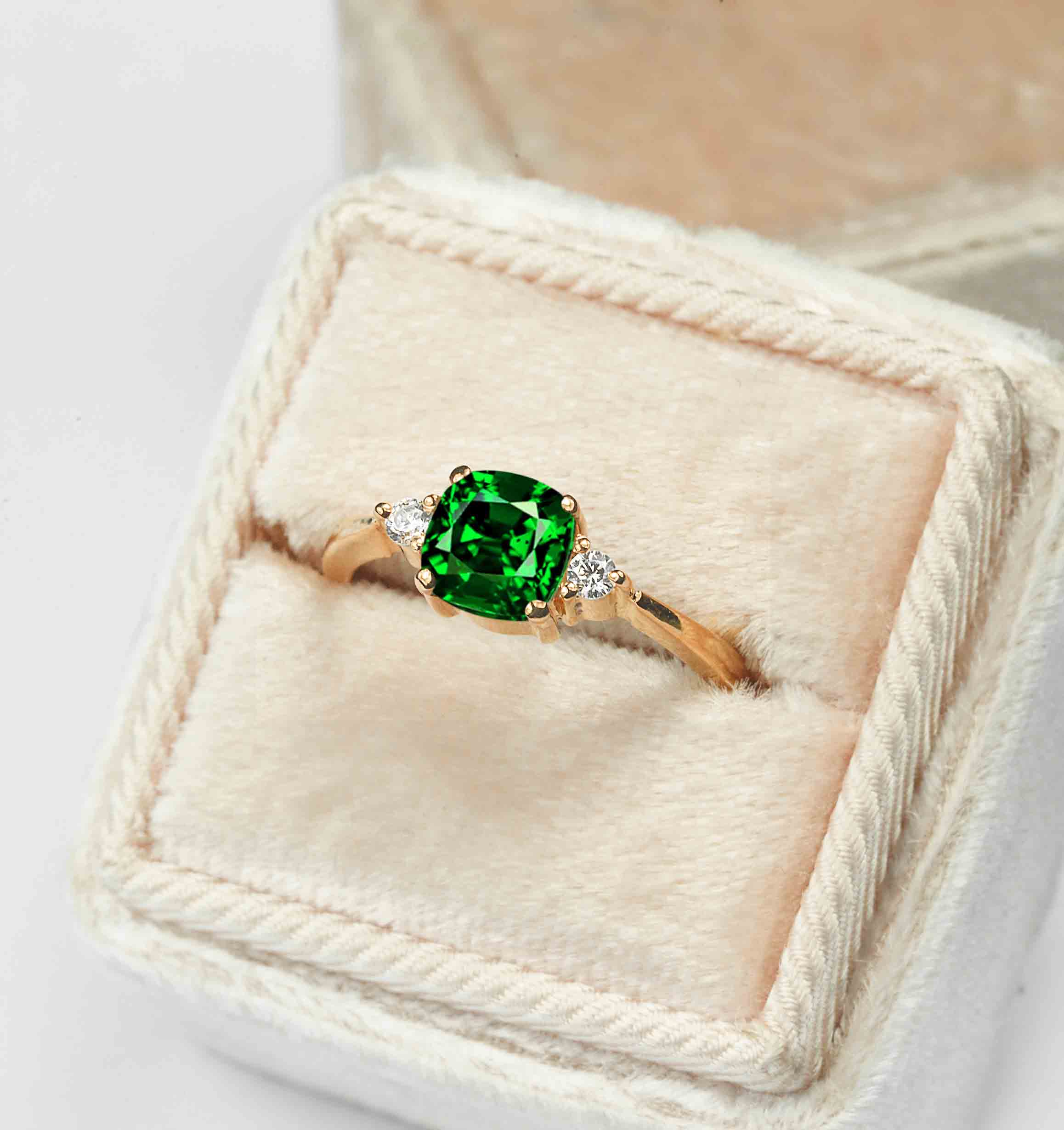 cushion cut green garnet ring
