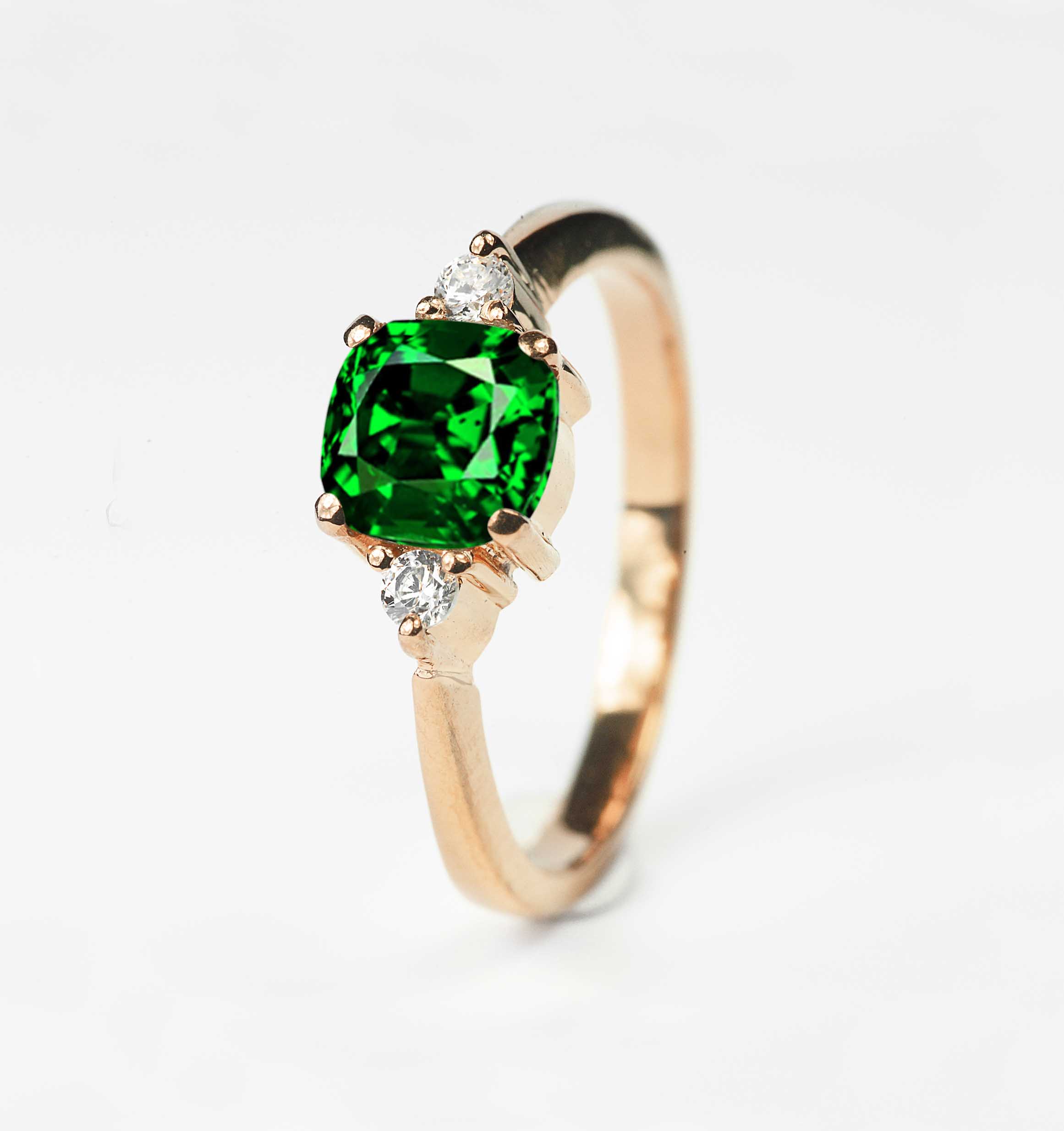 cushion cut green garnet ring