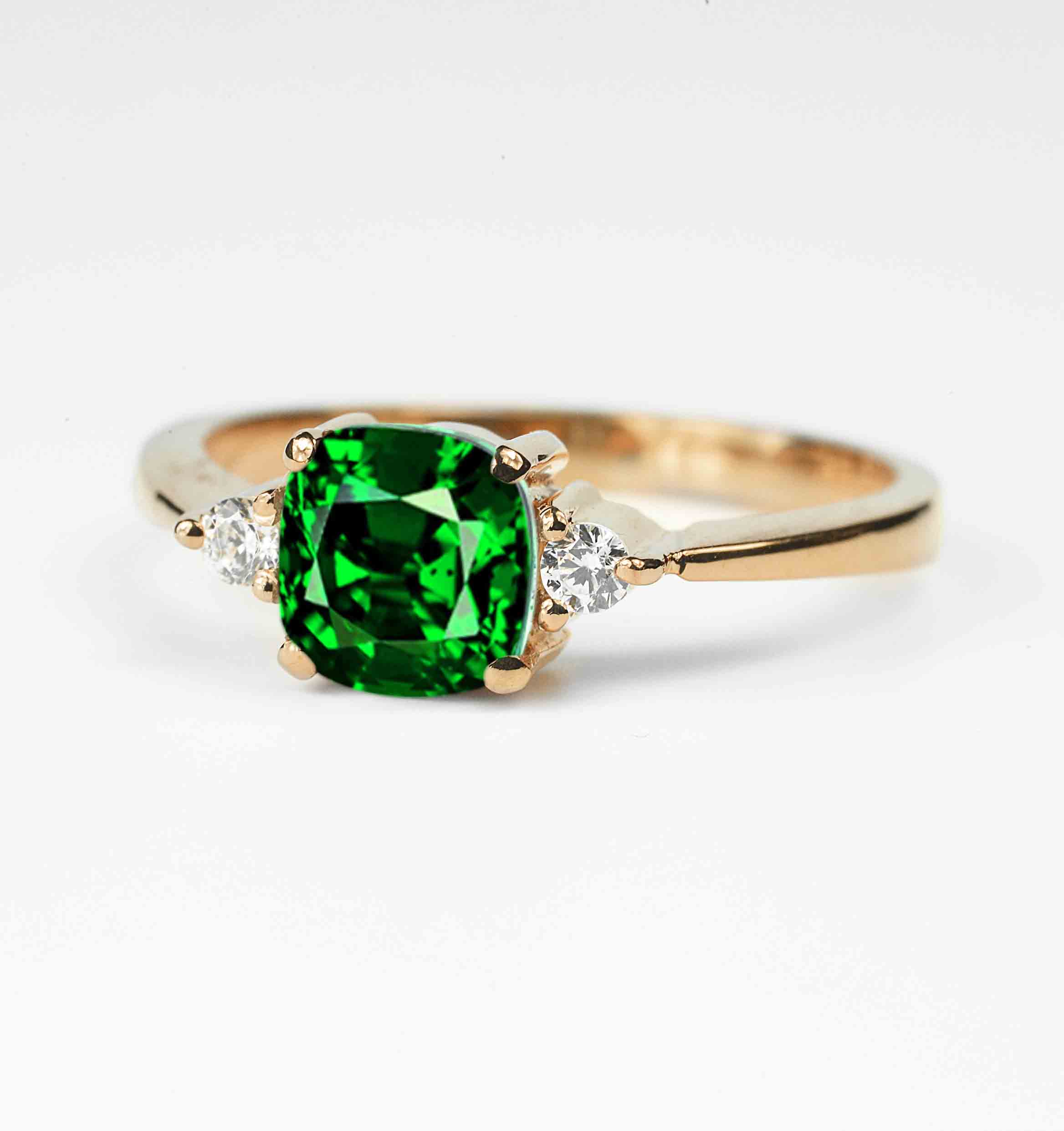 cushion cut green garnet ring