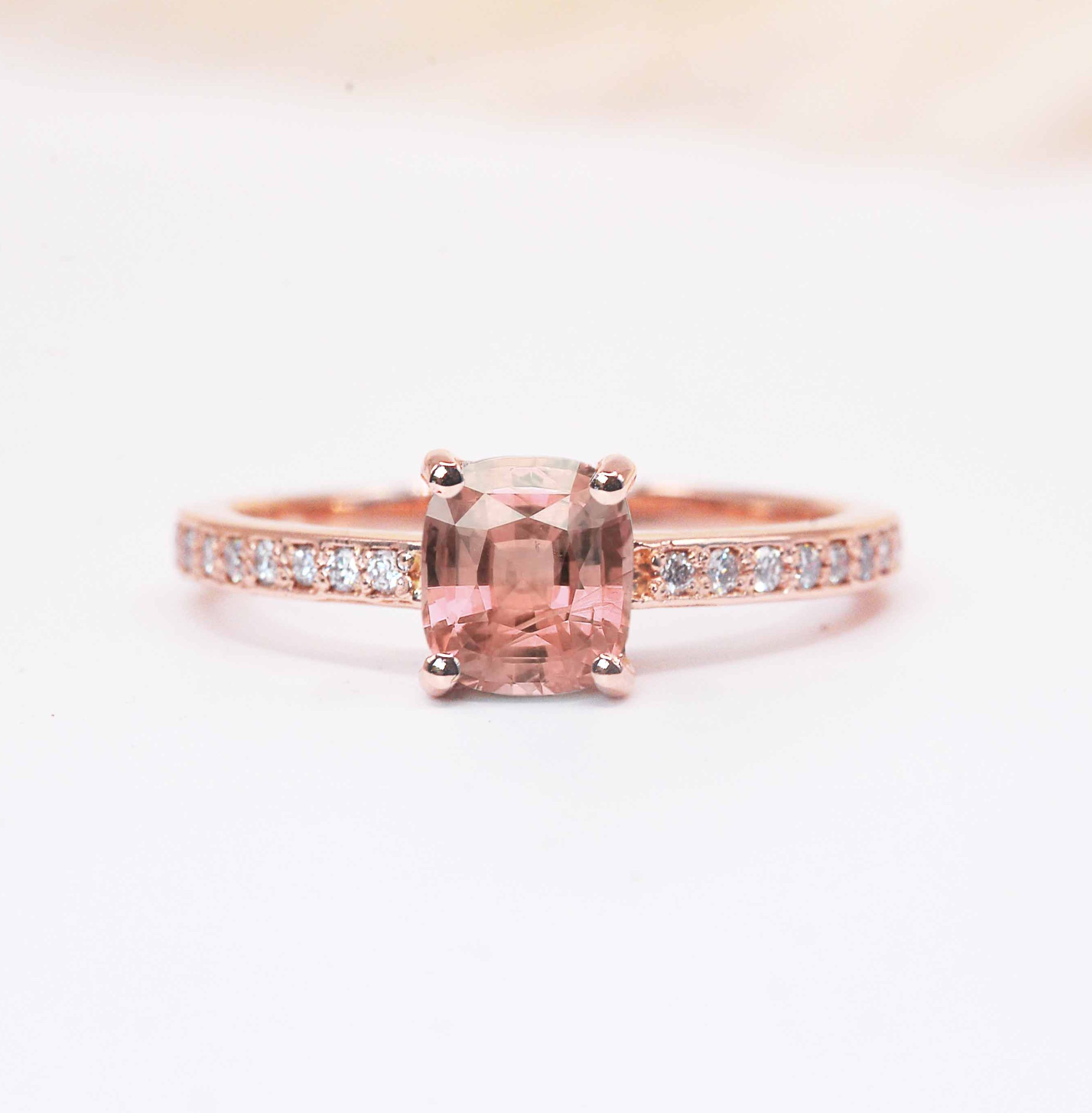 cushion cut morganite featuring art deco ring