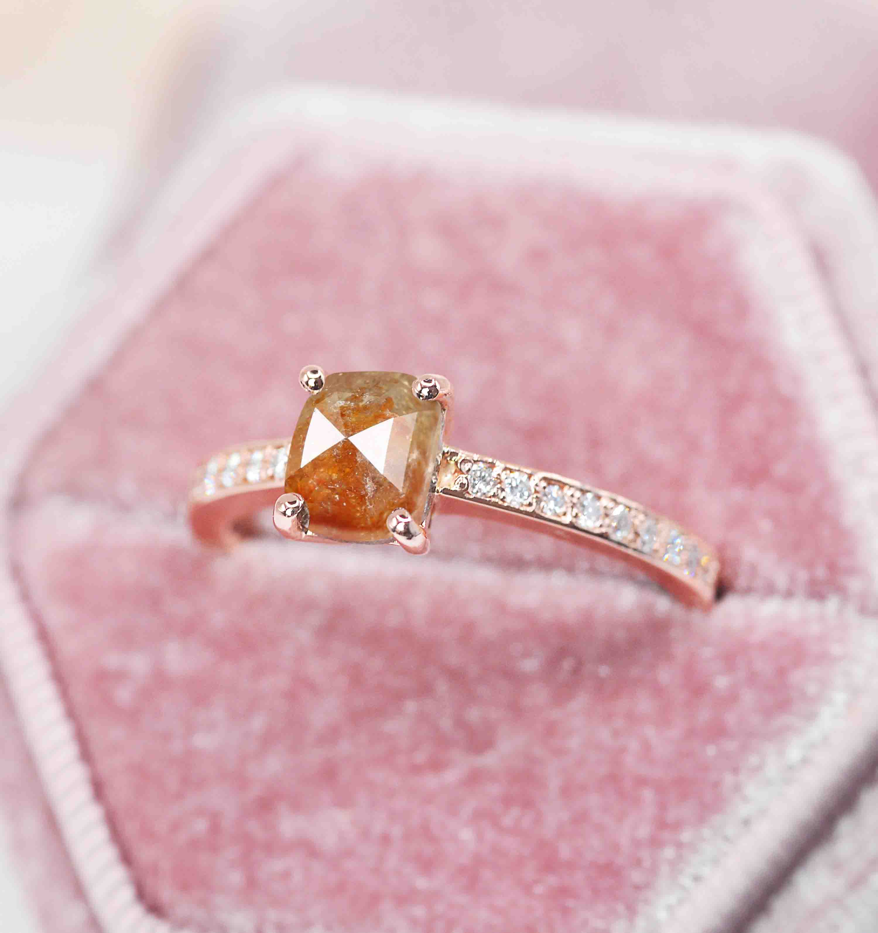 cushion cut rustic diamond vintage ring