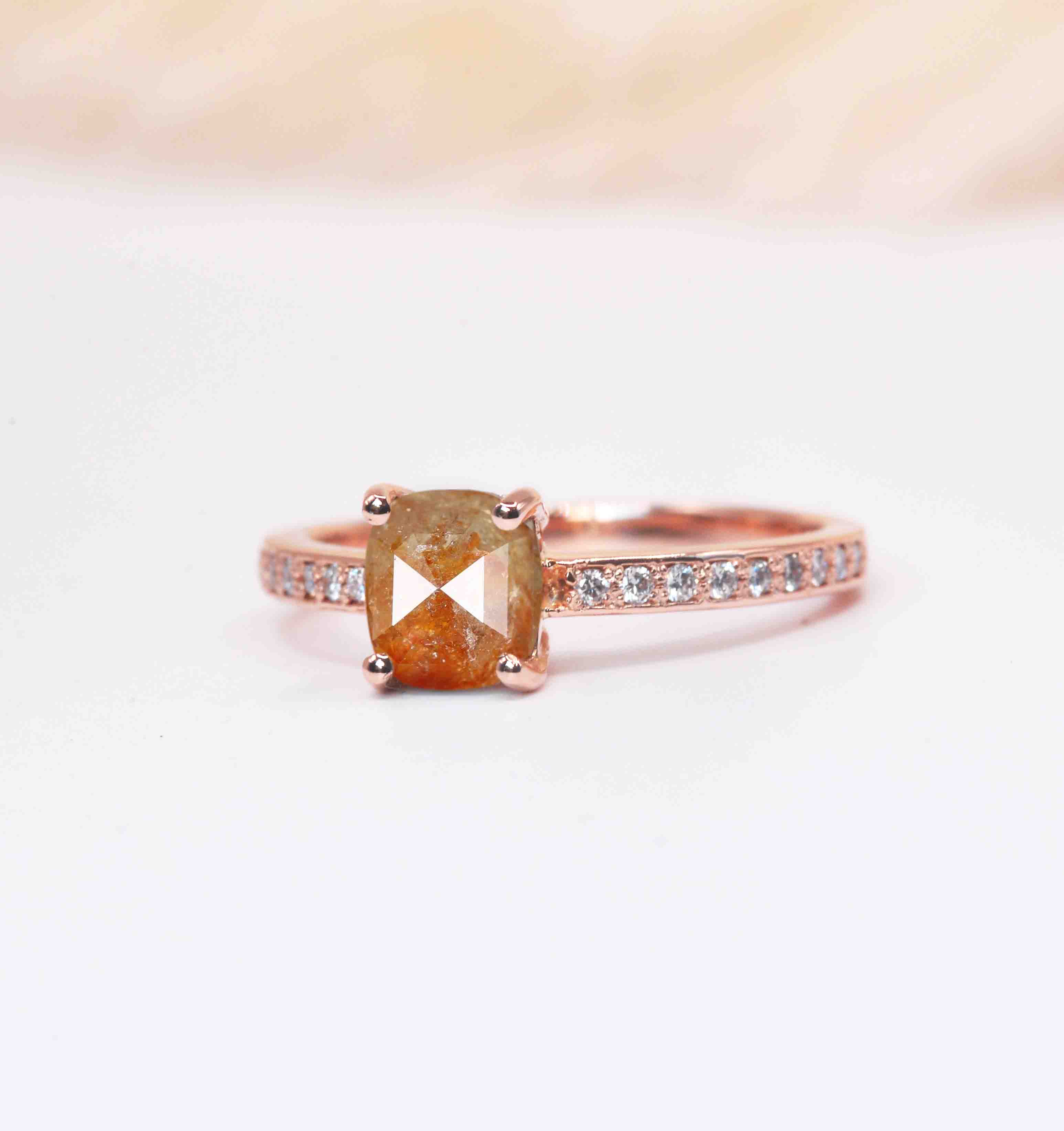 cushion cut rustic diamond vintage ring