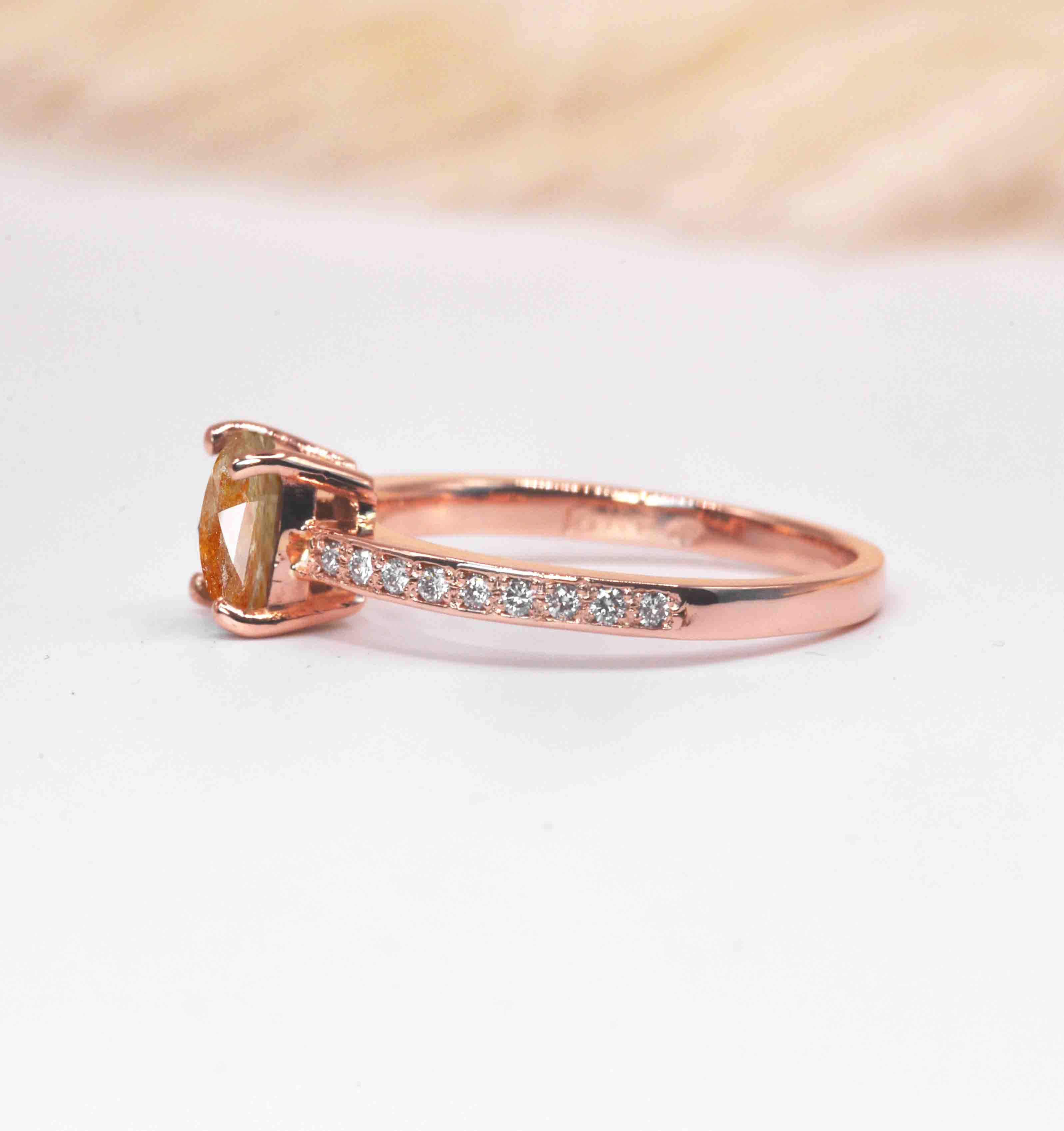 cushion cut rustic diamond vintage ring