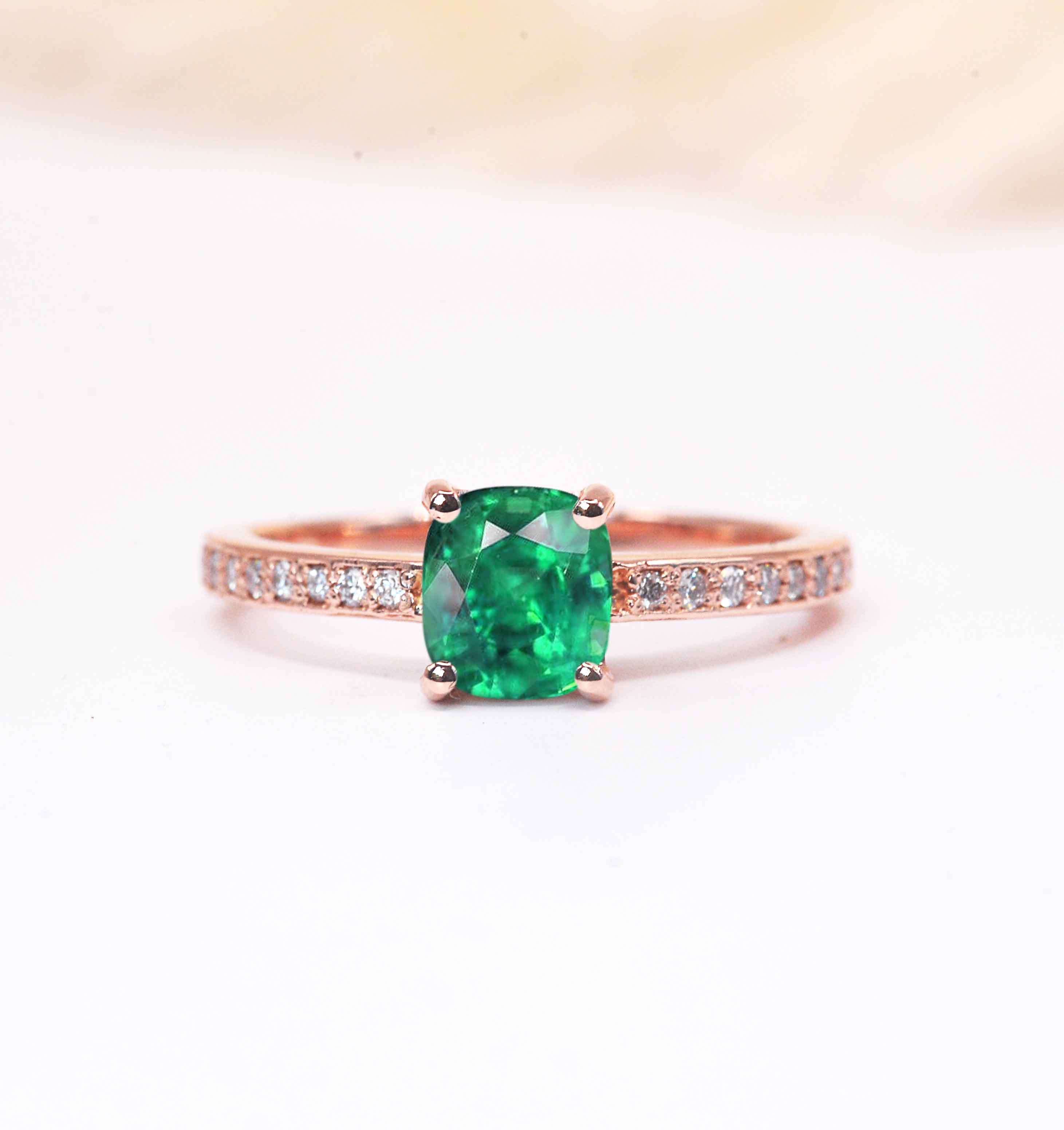 cushion cut emerald art deco ring