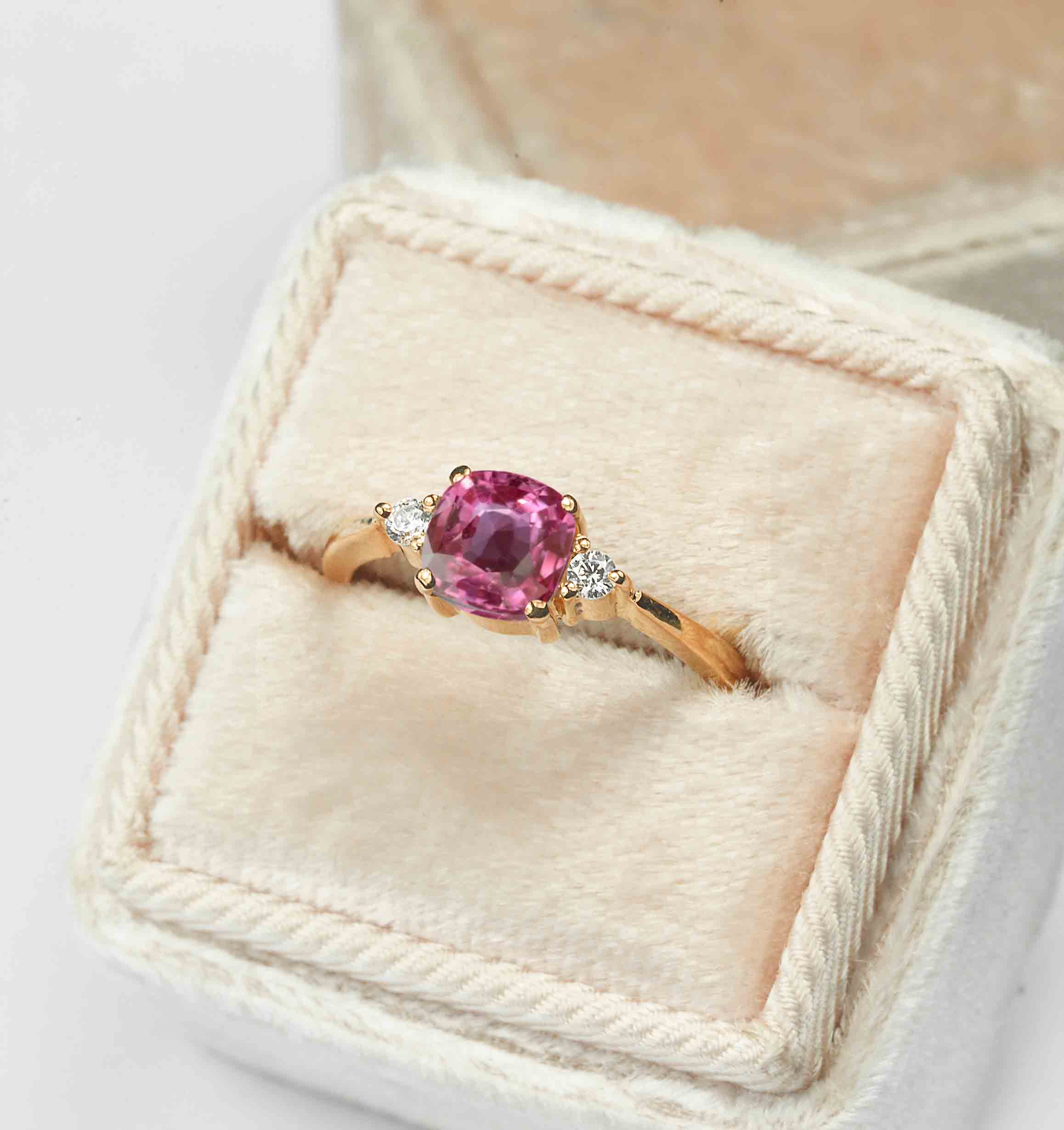 cushion pink sapphire art deco ring