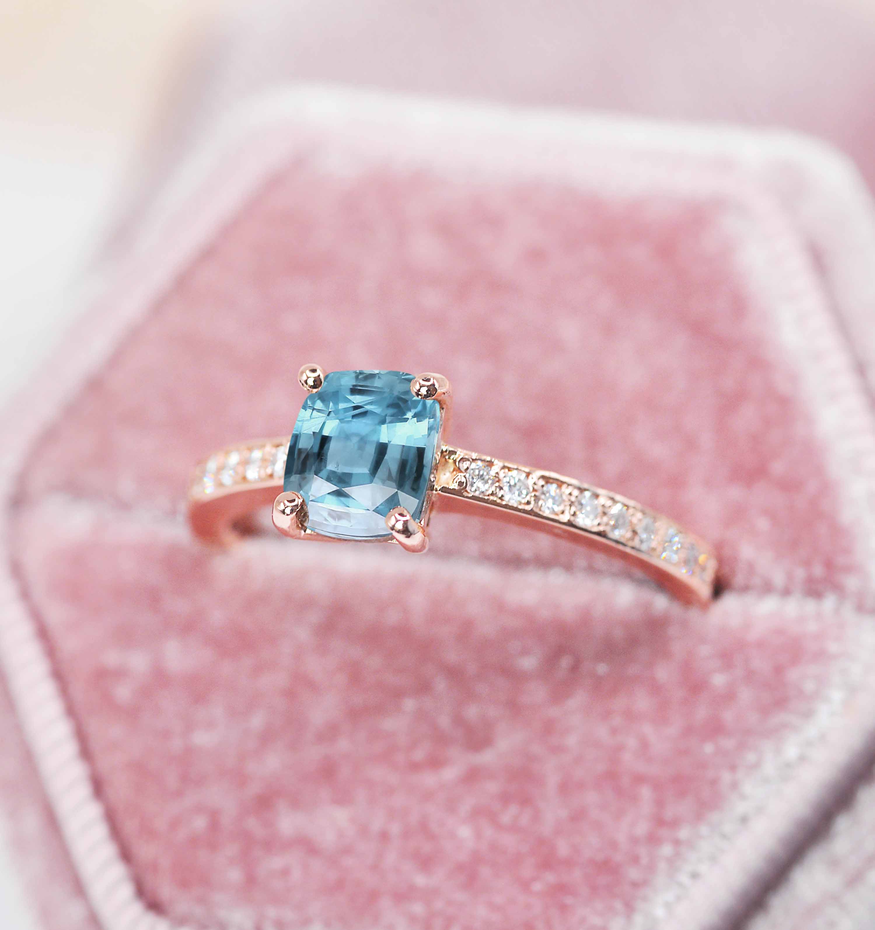 cushion shape aquamrine bridal ring