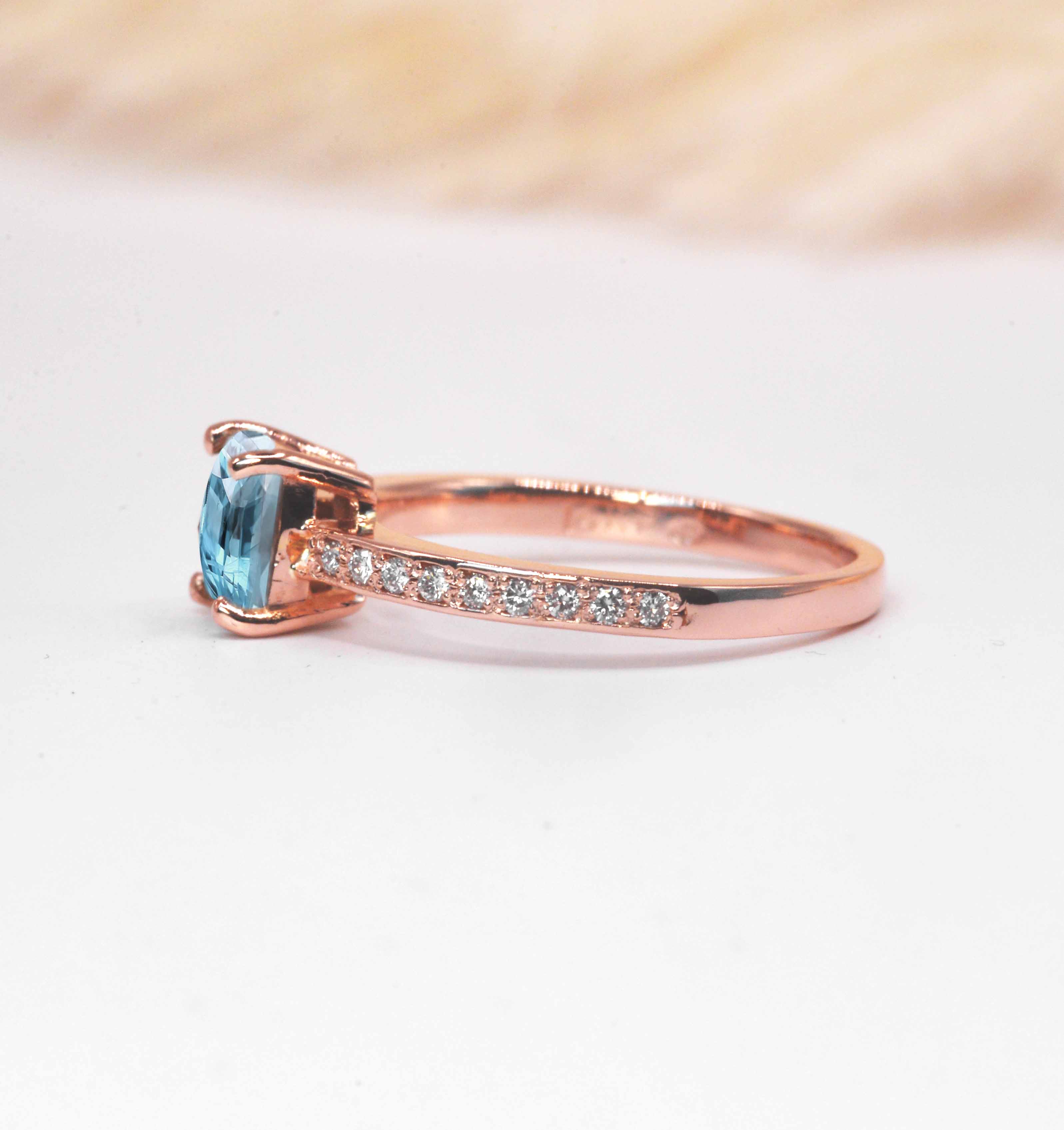 cushion shape aquamrine bridal ring