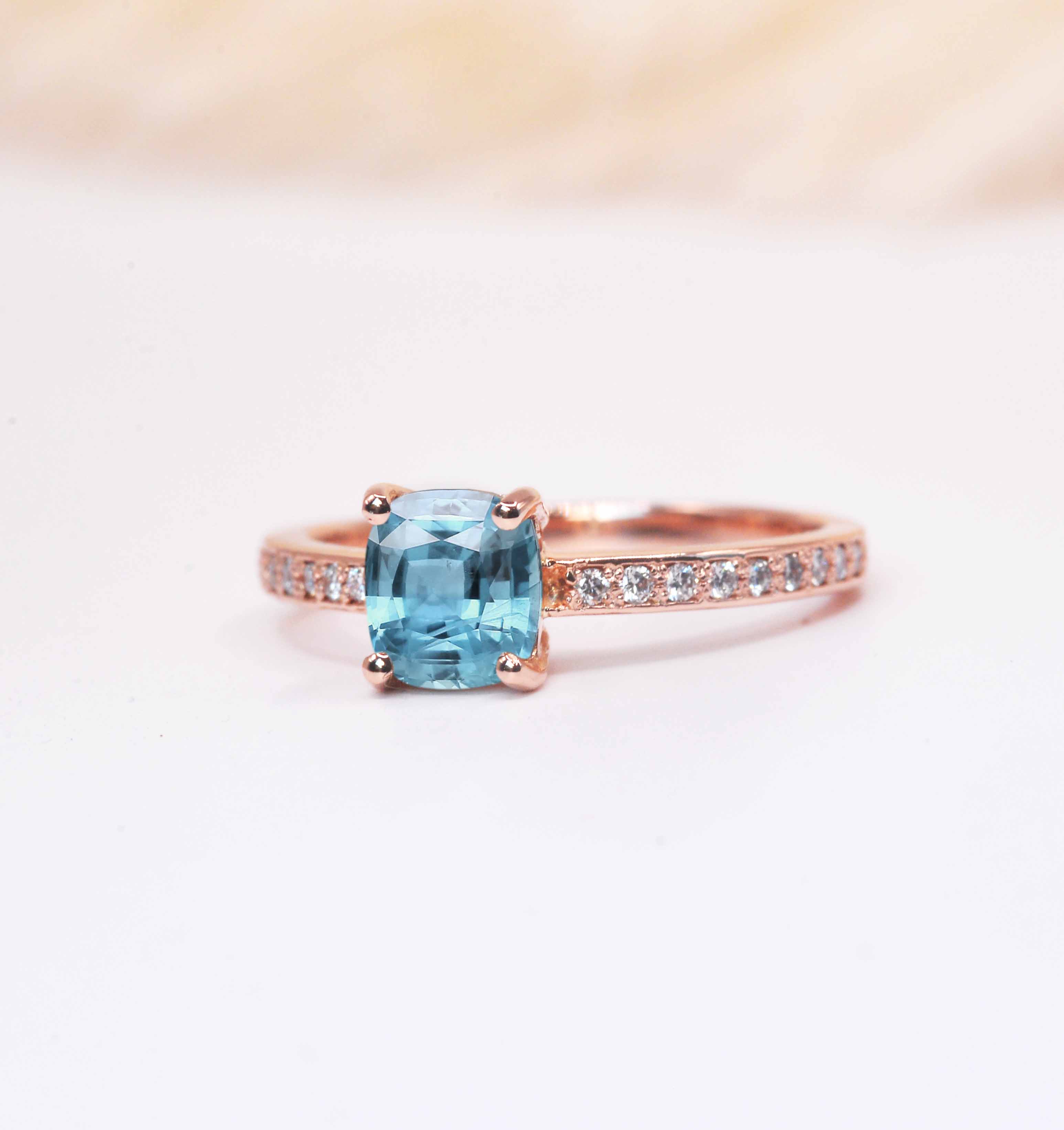cushion shape aquamrine bridal ring