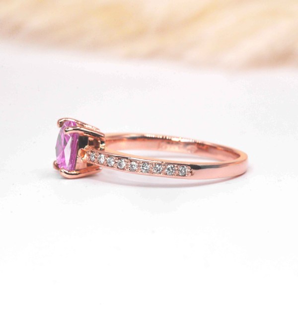 cushion cut pink sapphire dainty ring