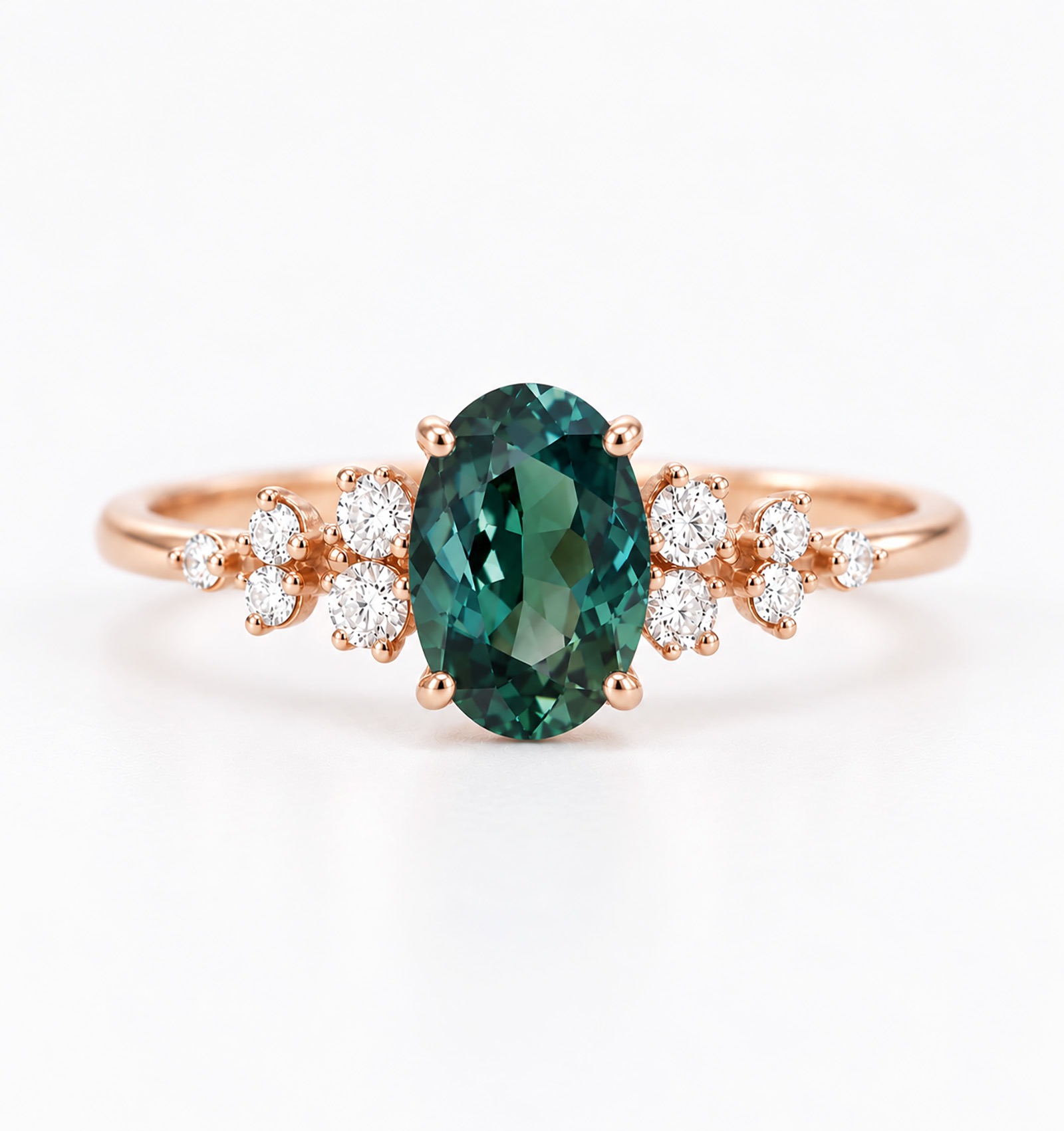 oval deep green teal sapphire engagement ring