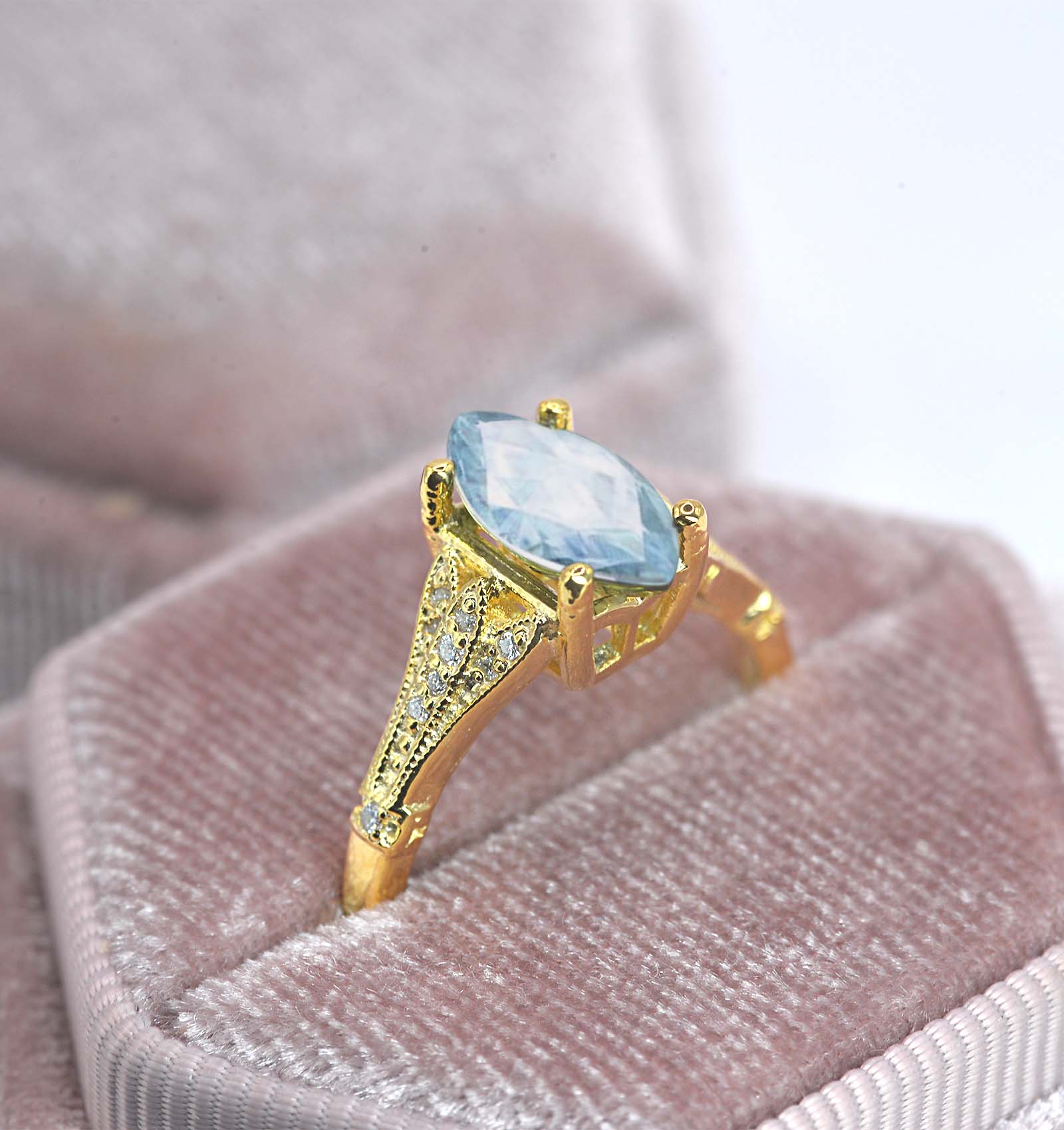 bridal promise aquamarine art deco ring