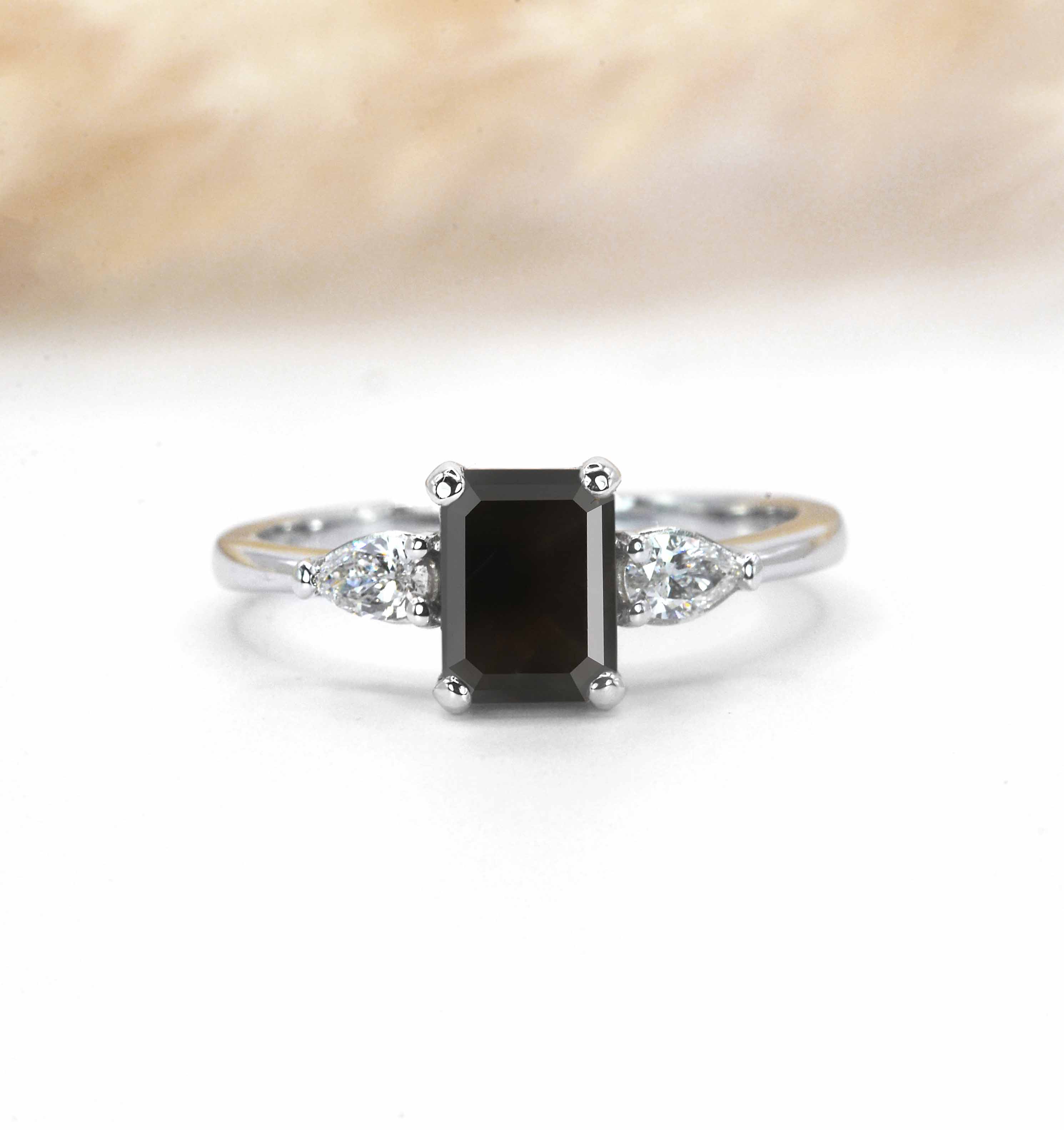 emerald cut black diamond art deco ring