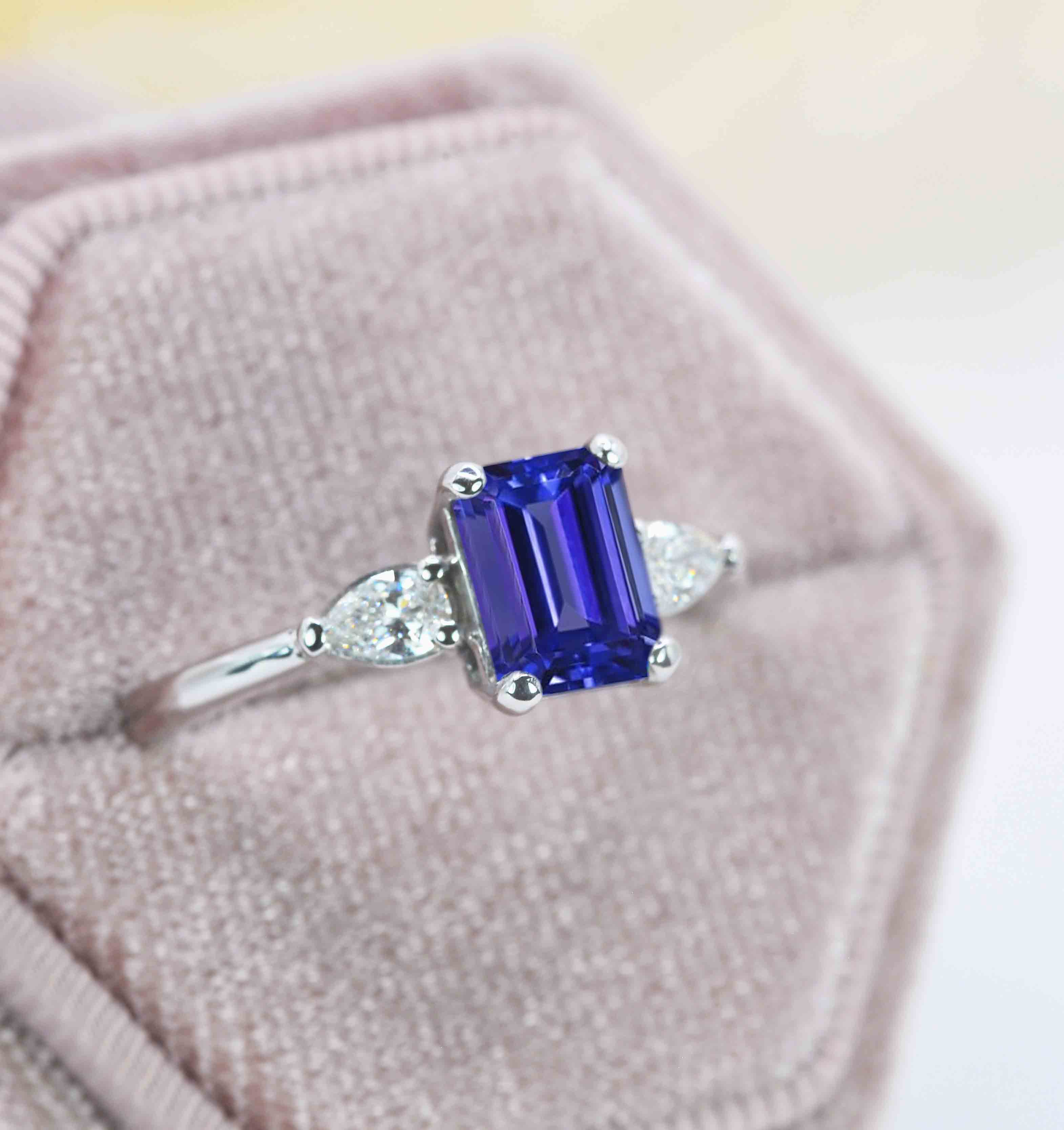 Natural blue sapphire and pear diamond ring DIORAH JEWELLERS