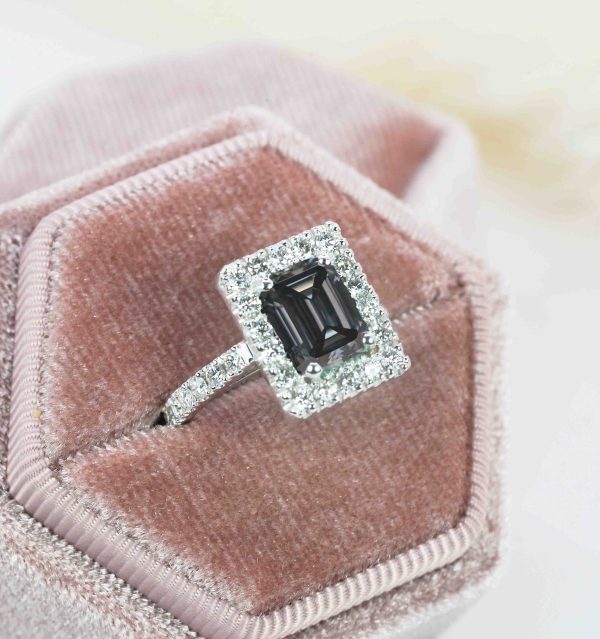 beautiful grey moissanite vintage engagement ring