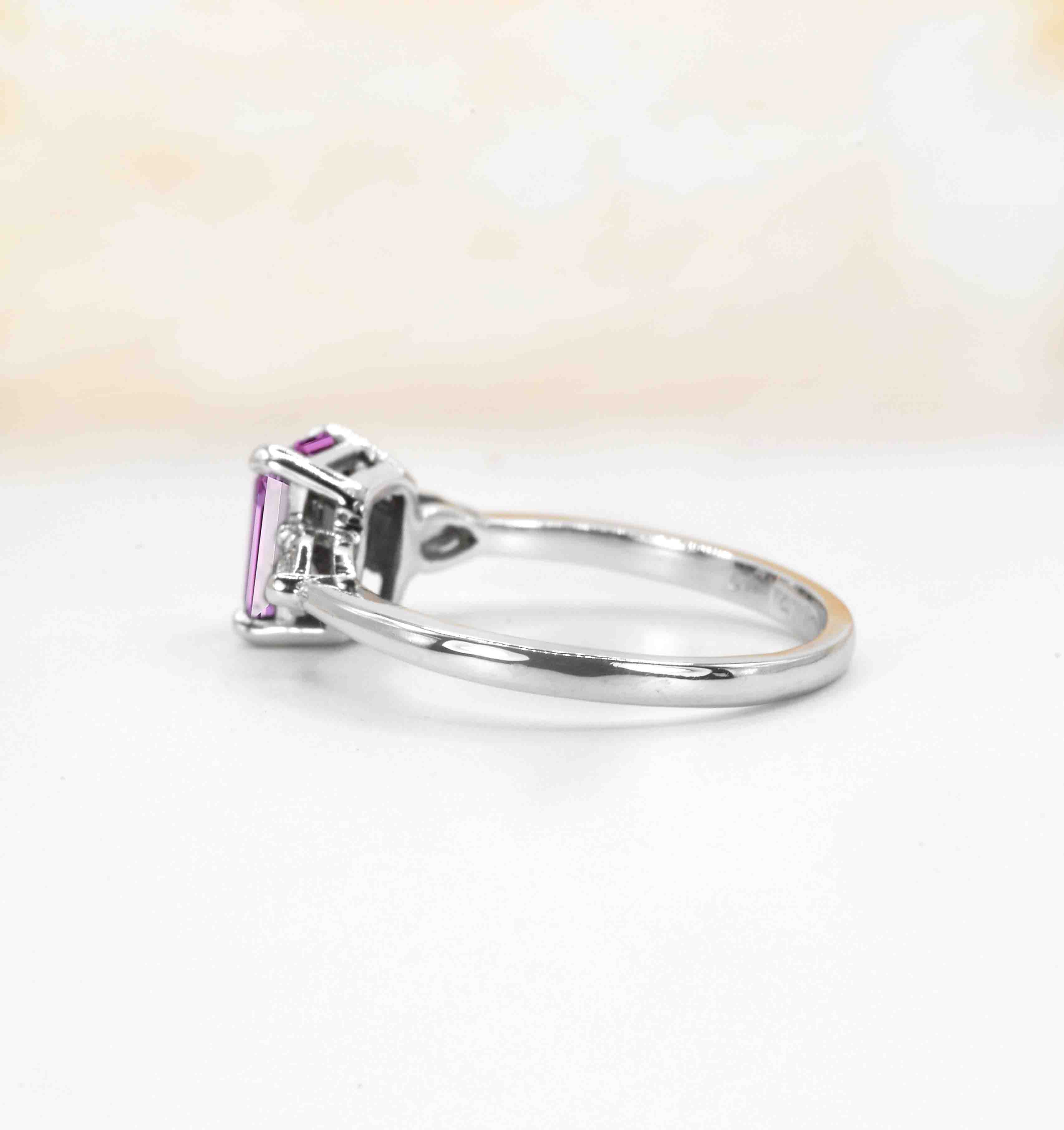 emerald cut pink sapphire art deco ring
