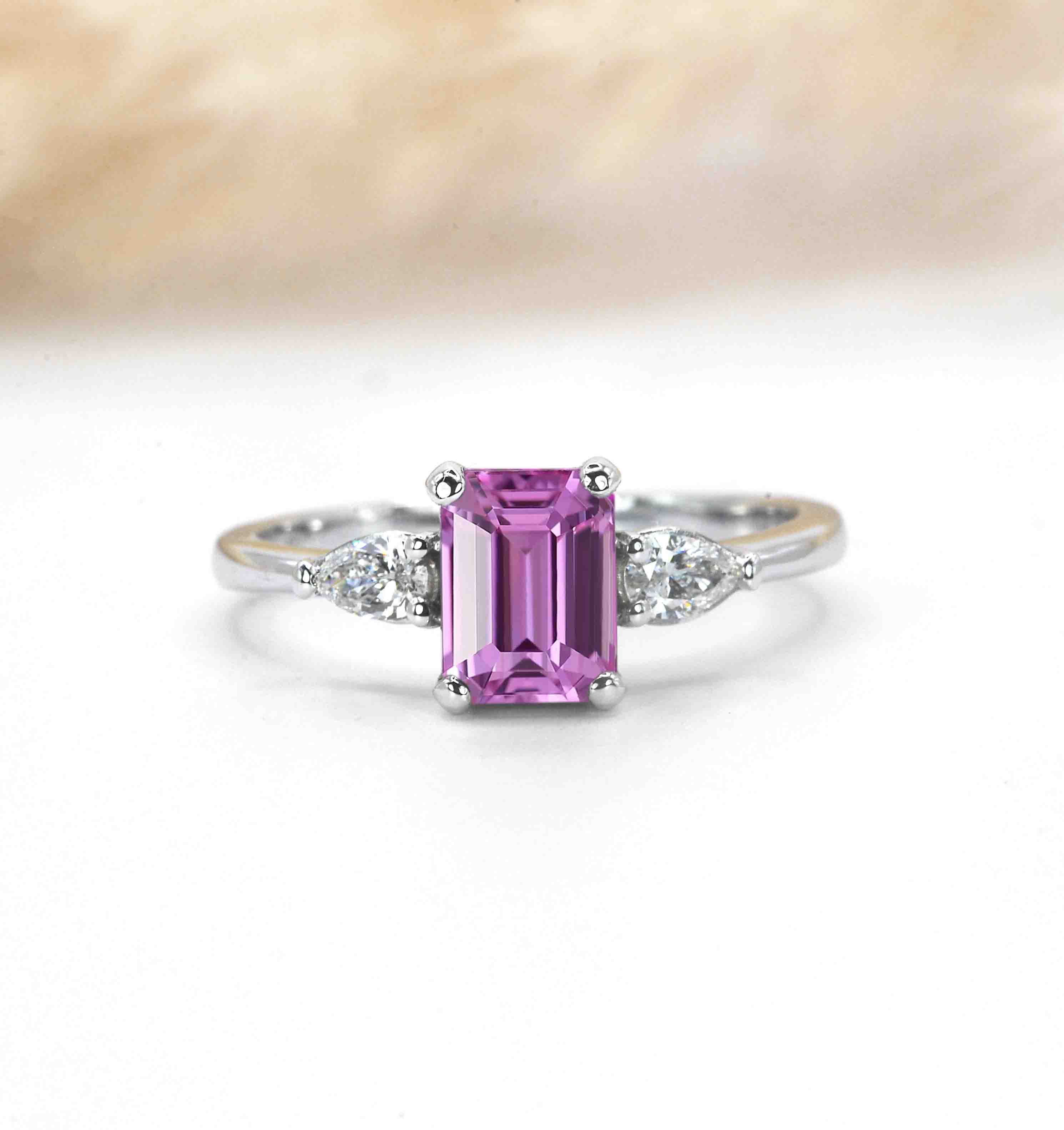 emerald cut pink sapphire art deco ring