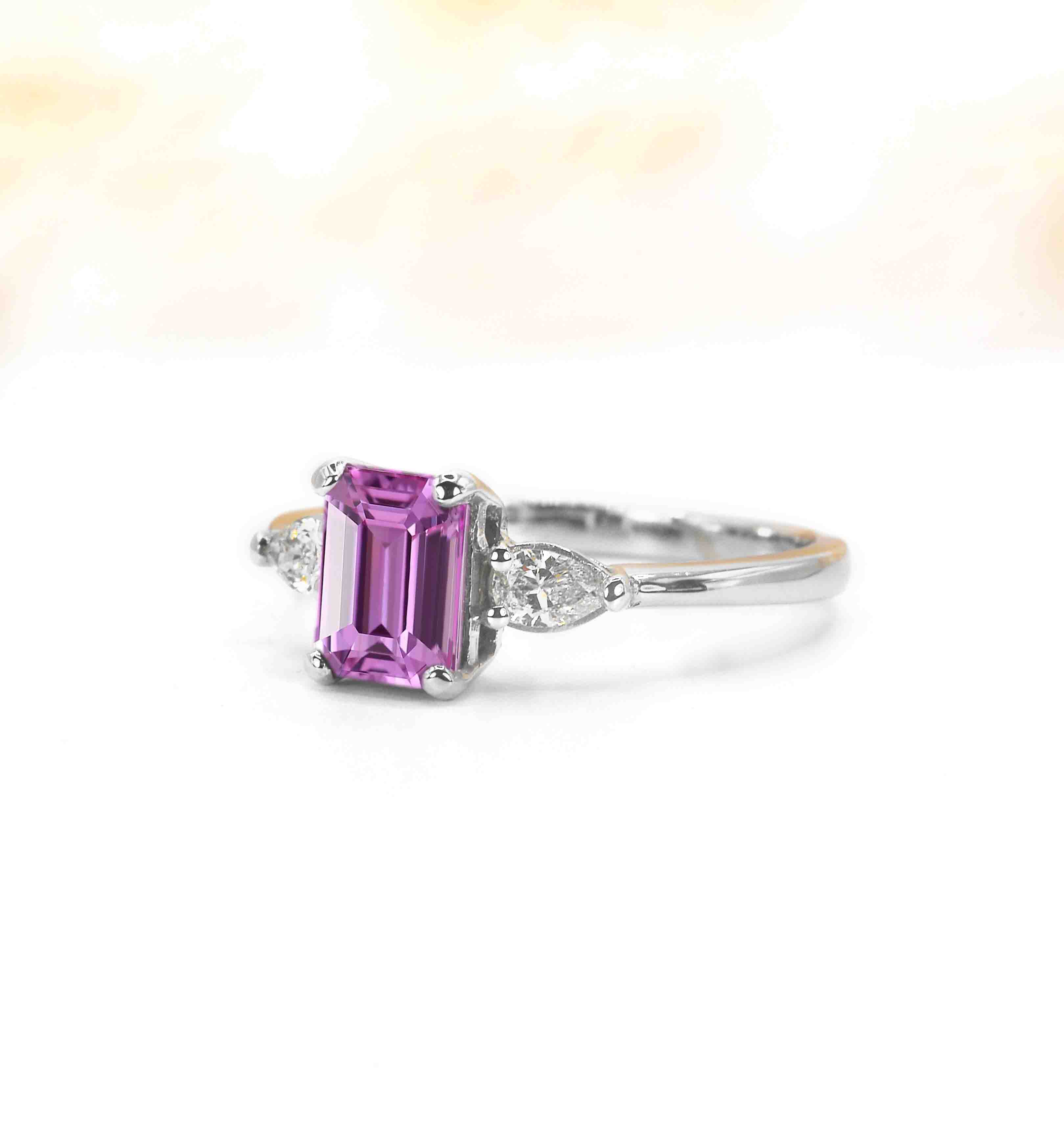 emerald cut pink sapphire art deco ring