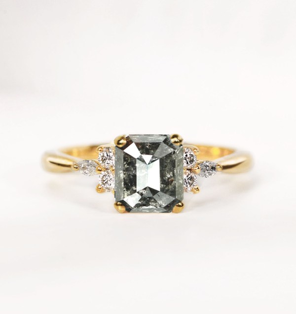 emerald cut grey diamond ring for her
