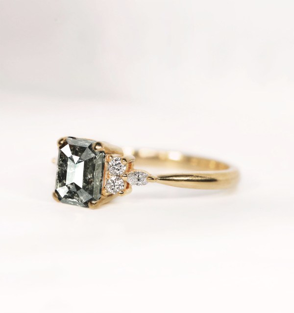 emerald cut grey diamond ring for her