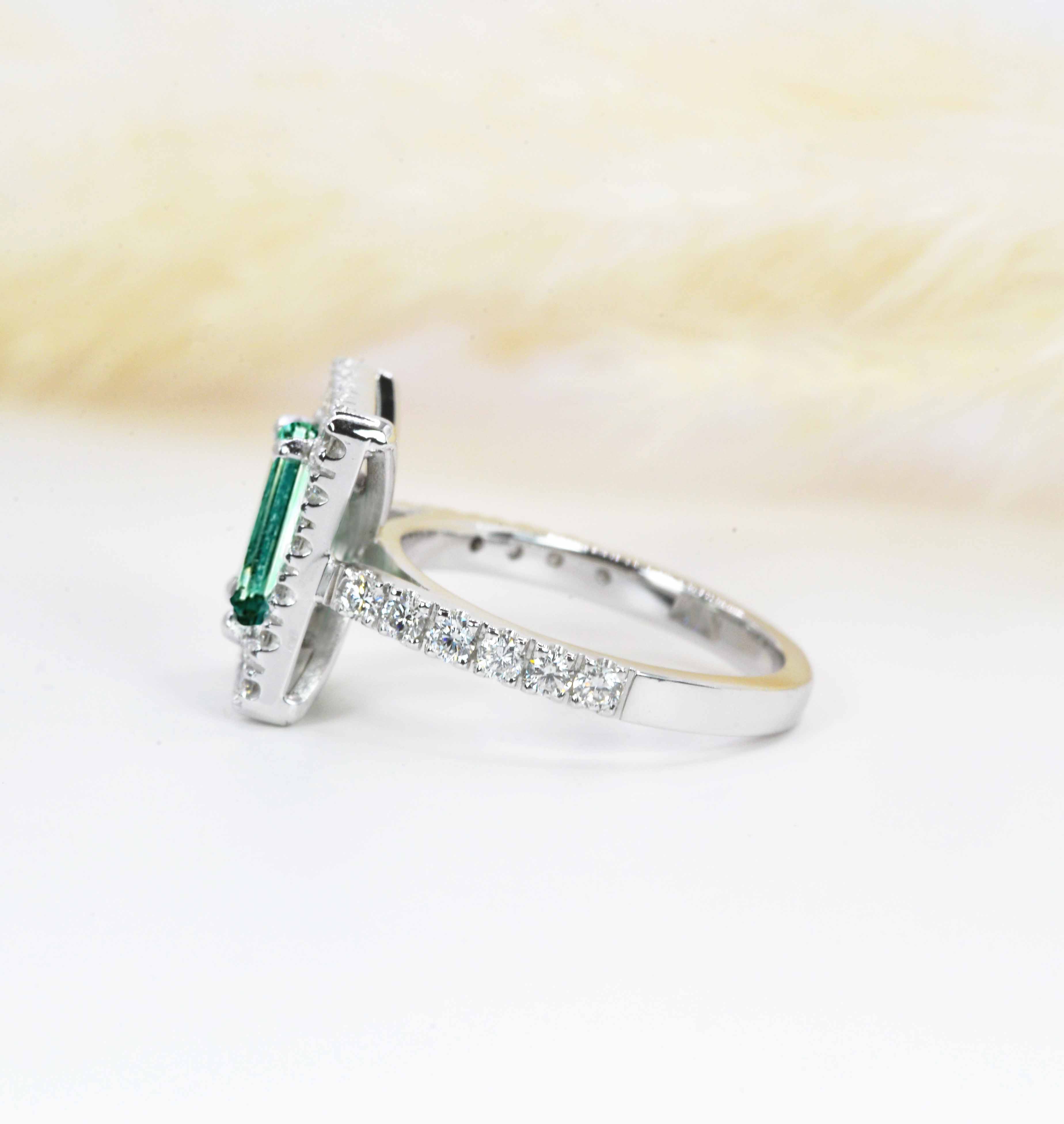 dainty emerald cut mint green sapphire cluster ring