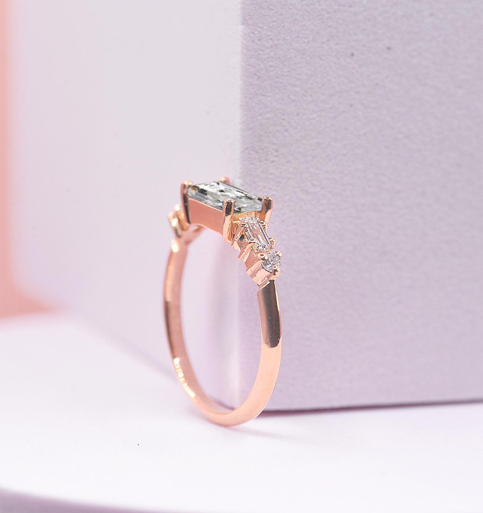 emerald cut salt and pepper ring