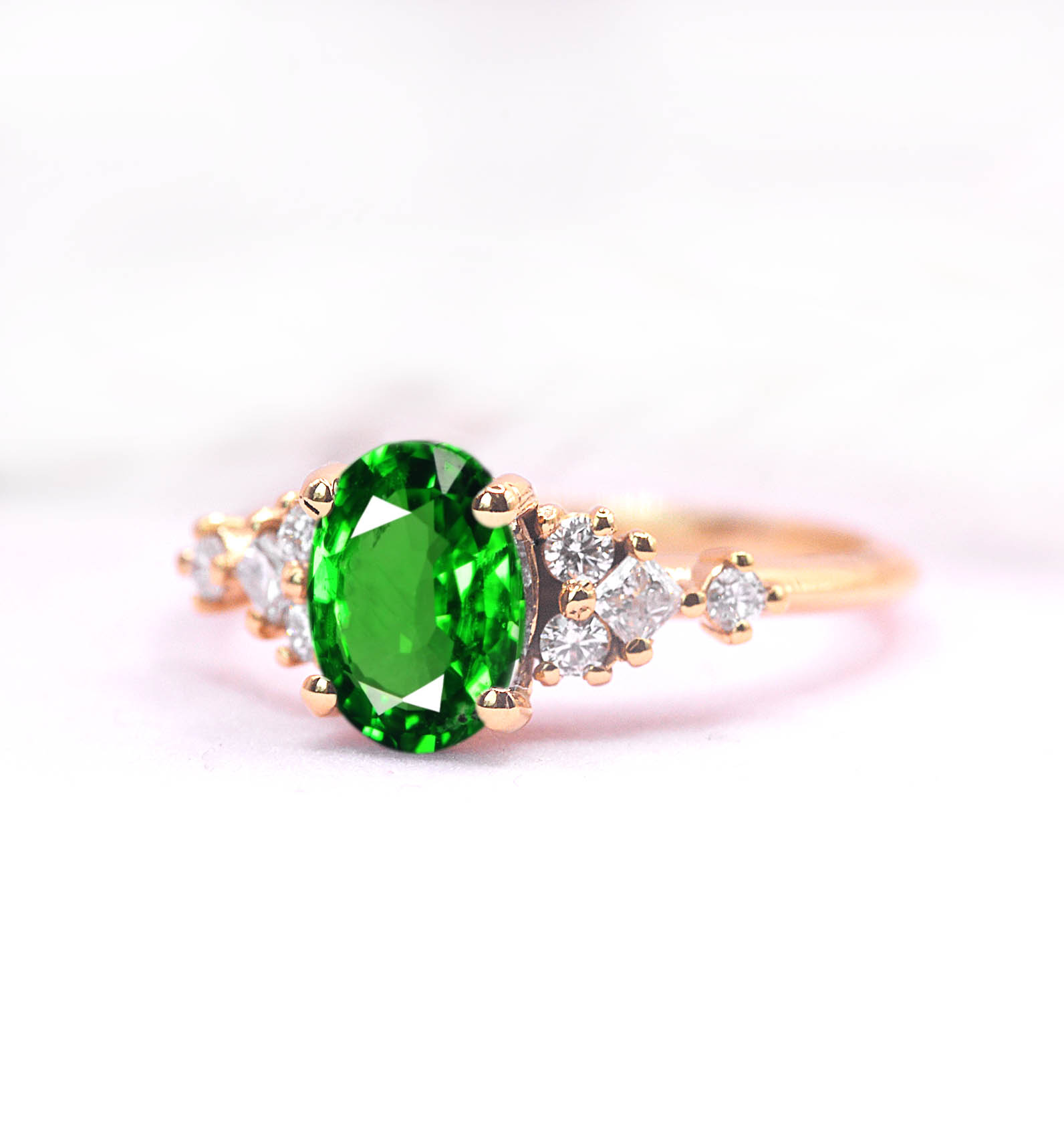 green tsavorite and diamond ring for her