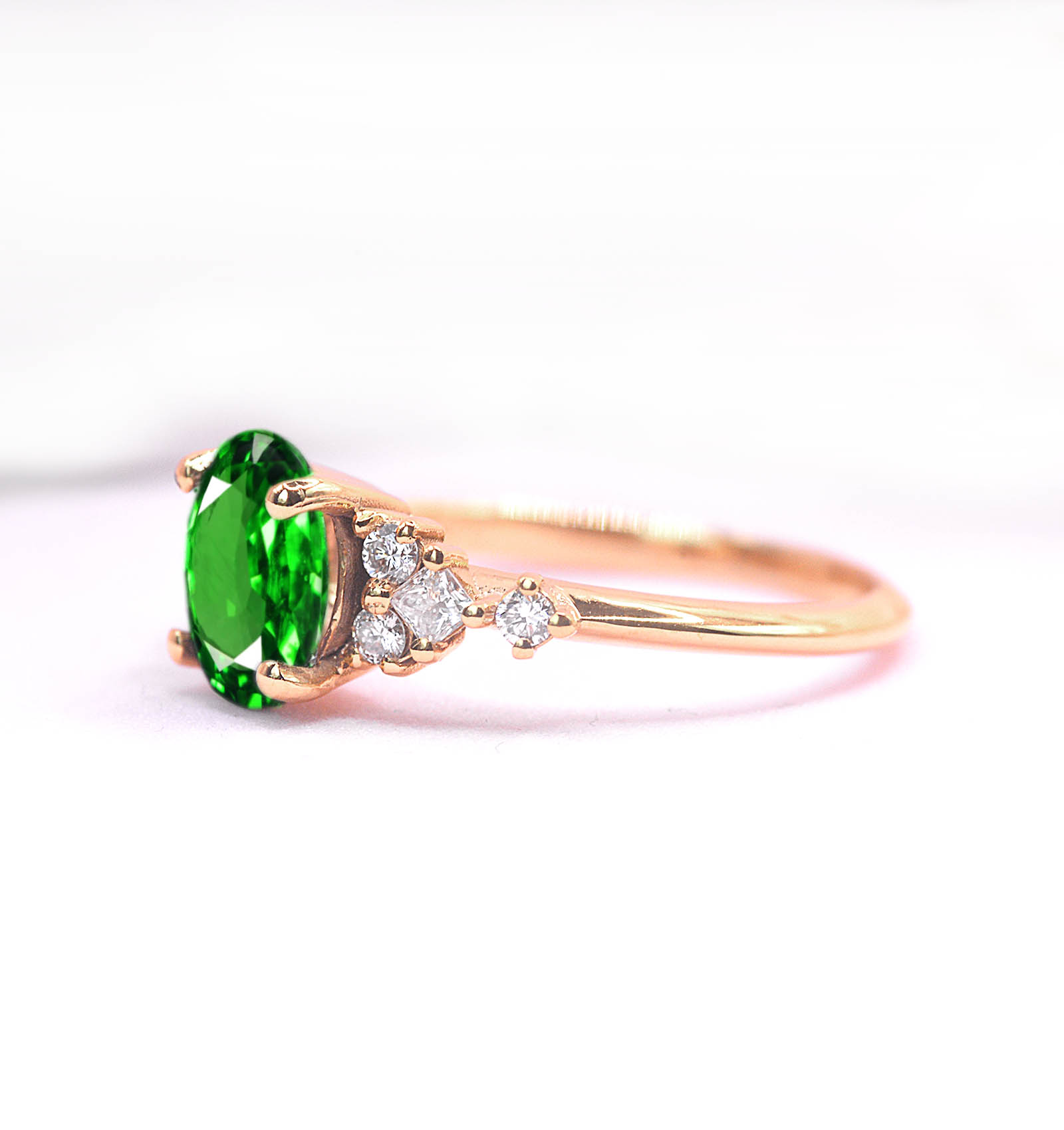 green tsavorite and diamond ring for her
