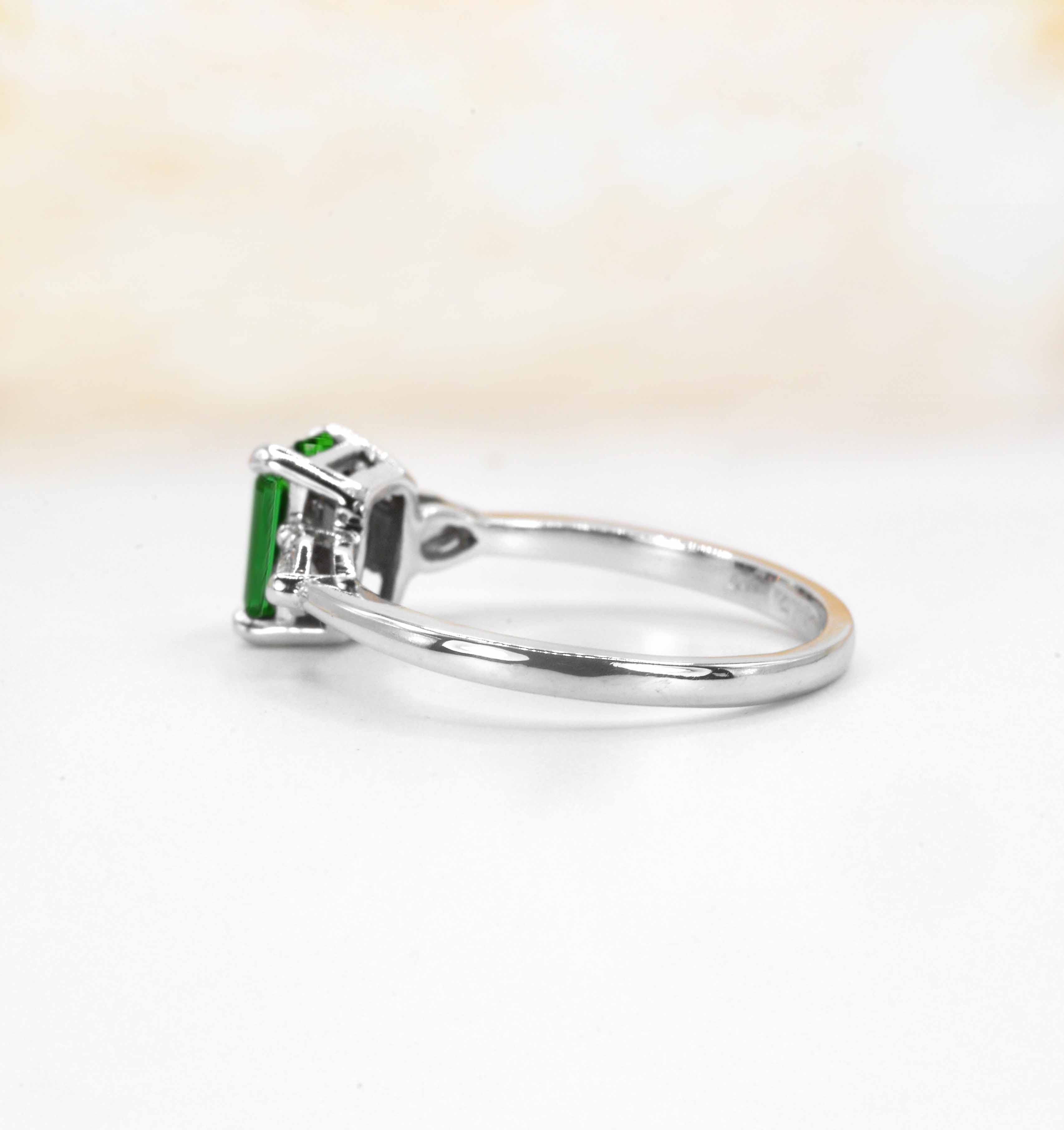 art deco green tsavorite and pear diamond bridal ring