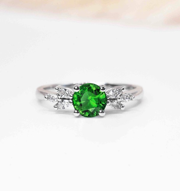 green tsavorite art deco ring for women