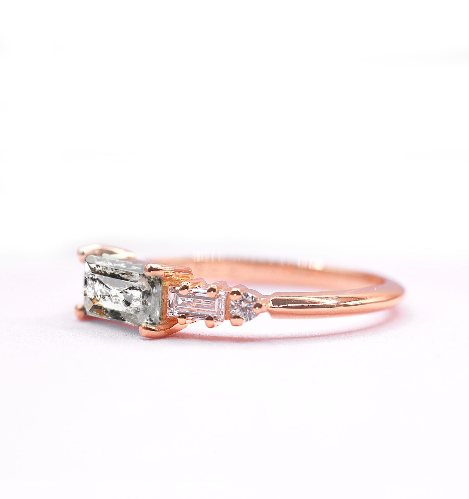 emerald cut salt and pepper ring