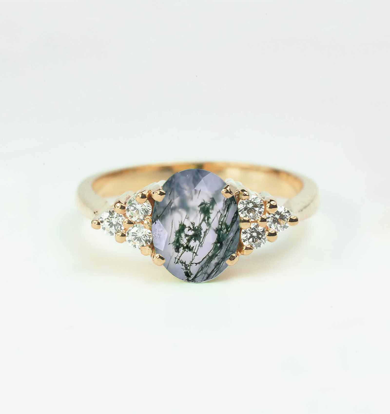 halo moss agate dainty ring for her