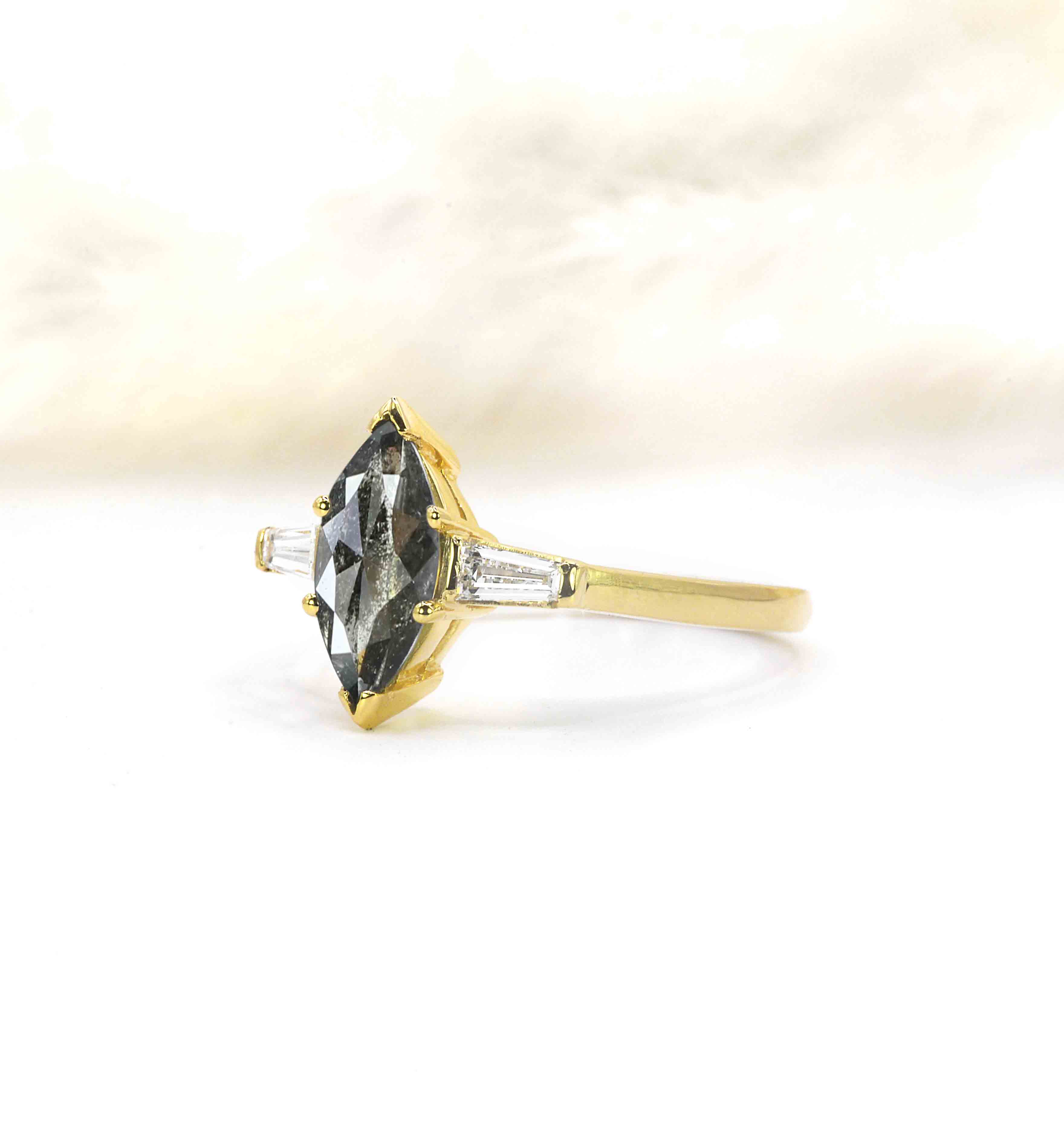 Marquise cut salt and pepper diamond ring DIORAH JEWELLERS