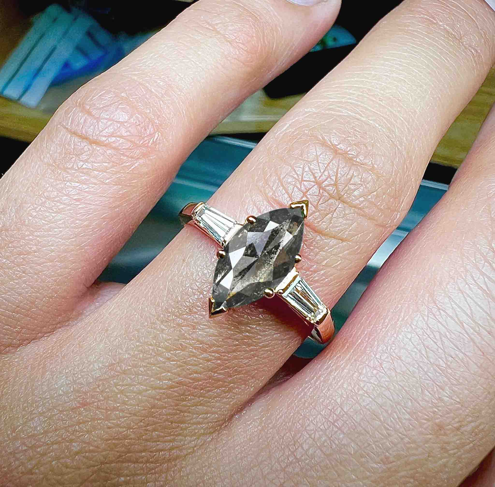 Marquise cut salt and pepper diamond ring DIORAH JEWELLERS