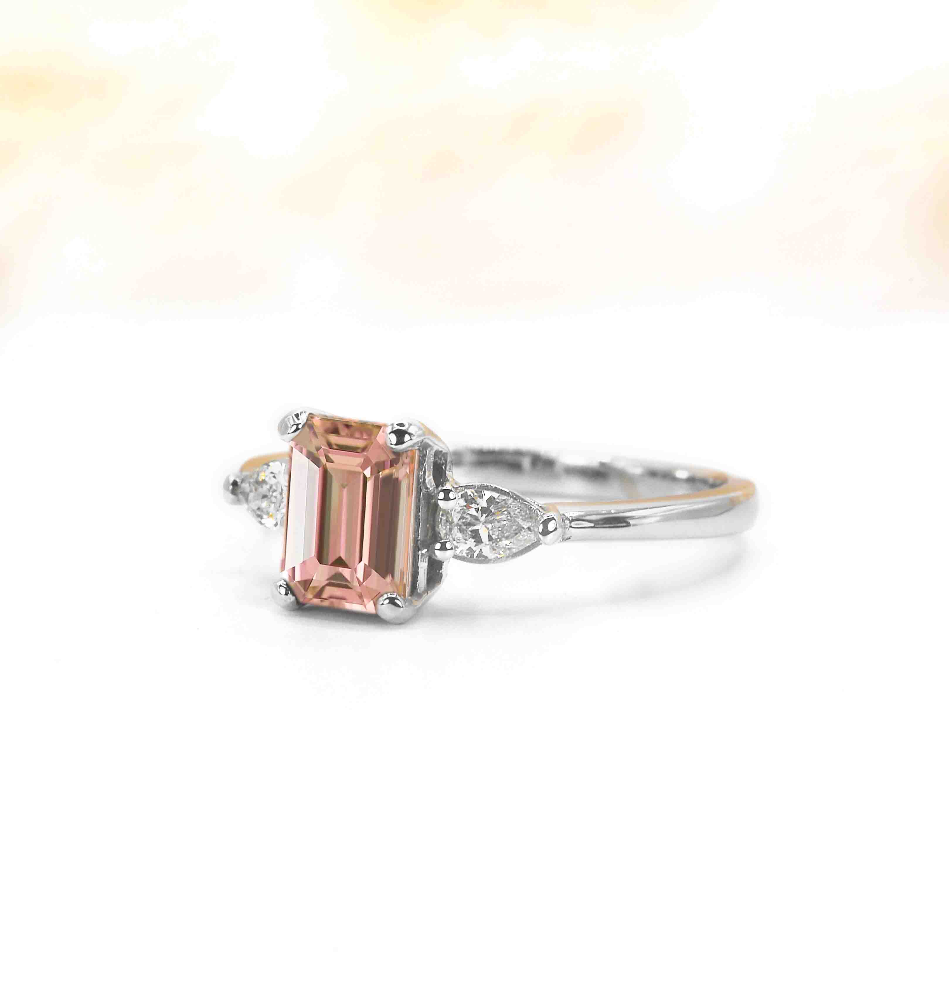 morganite pear diamond bridal ring