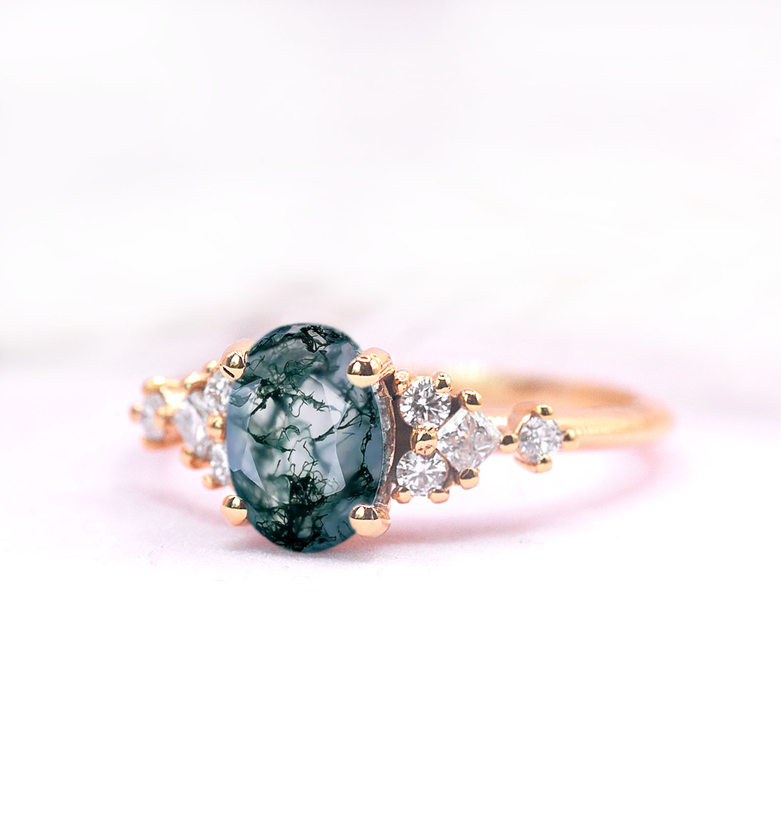 moss agate rose gold ring for her
