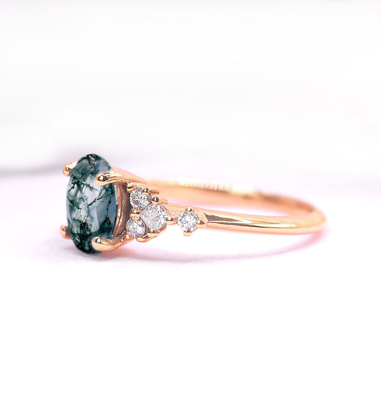 moss agate rose gold ring for her