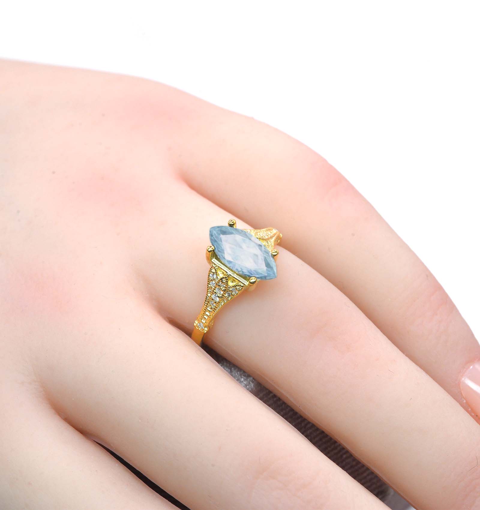 bridal promise aquamarine art deco ring