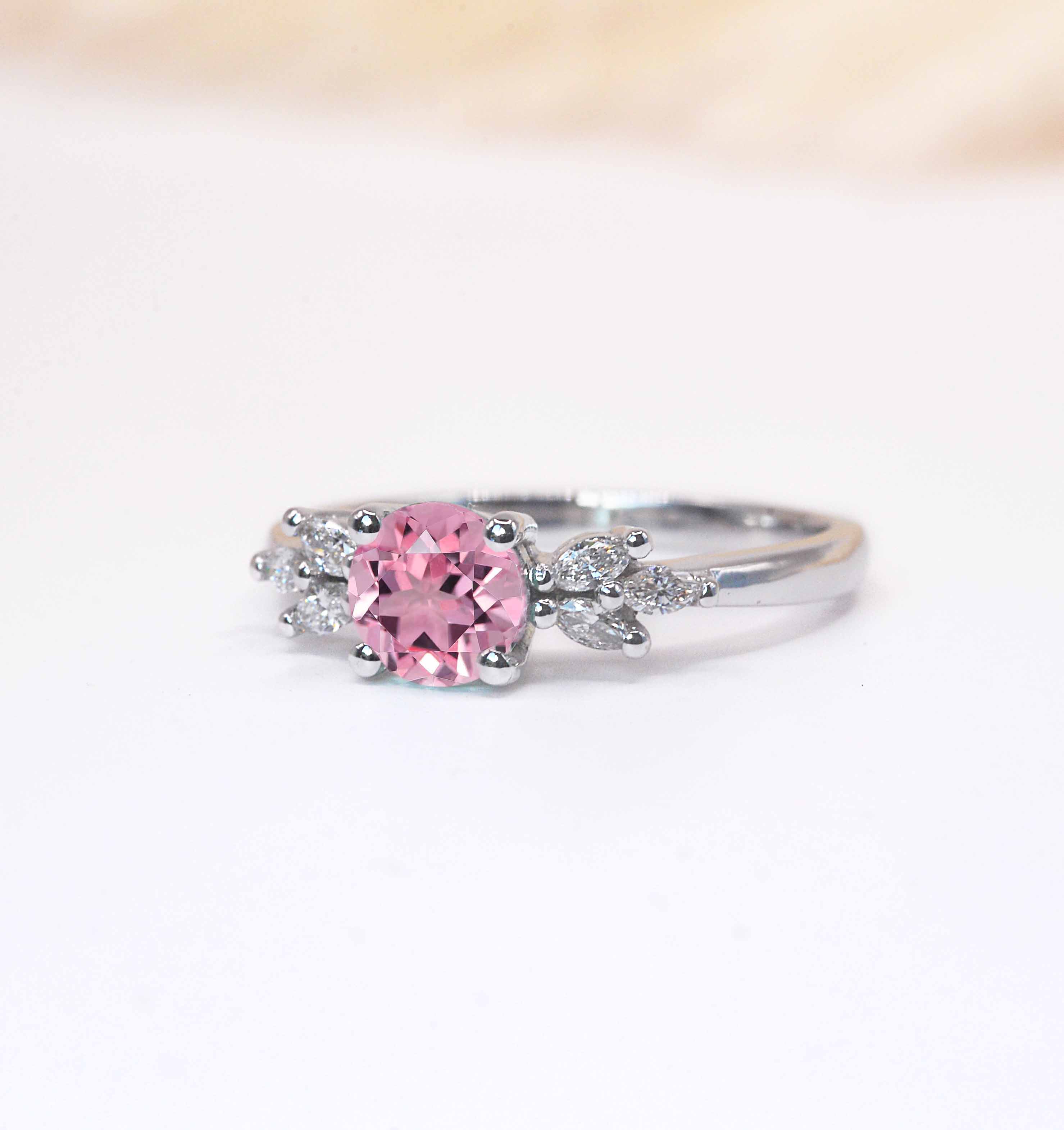 art deco pink sapphire white gold ring