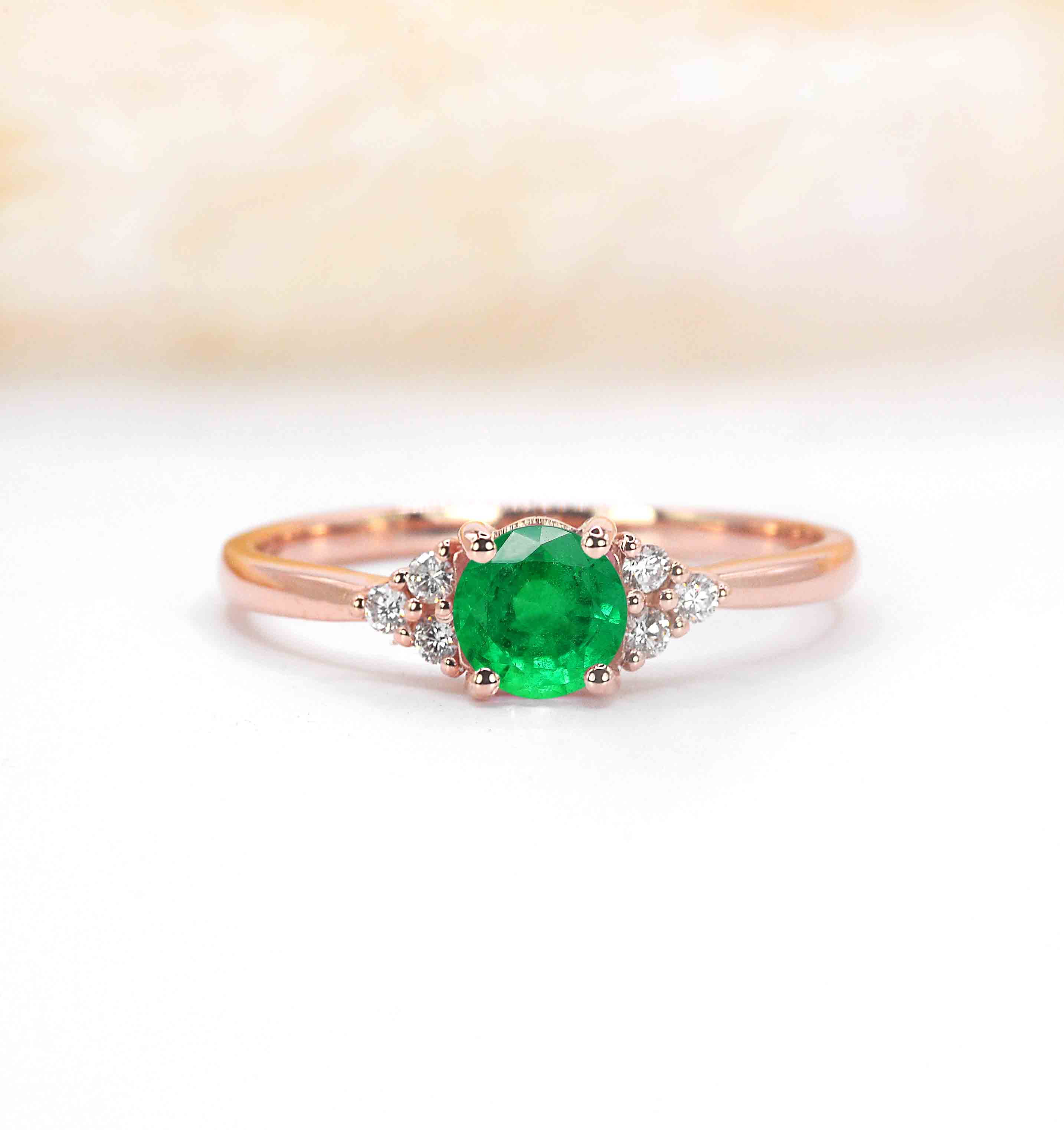 natural round emerald dainty engagement ring