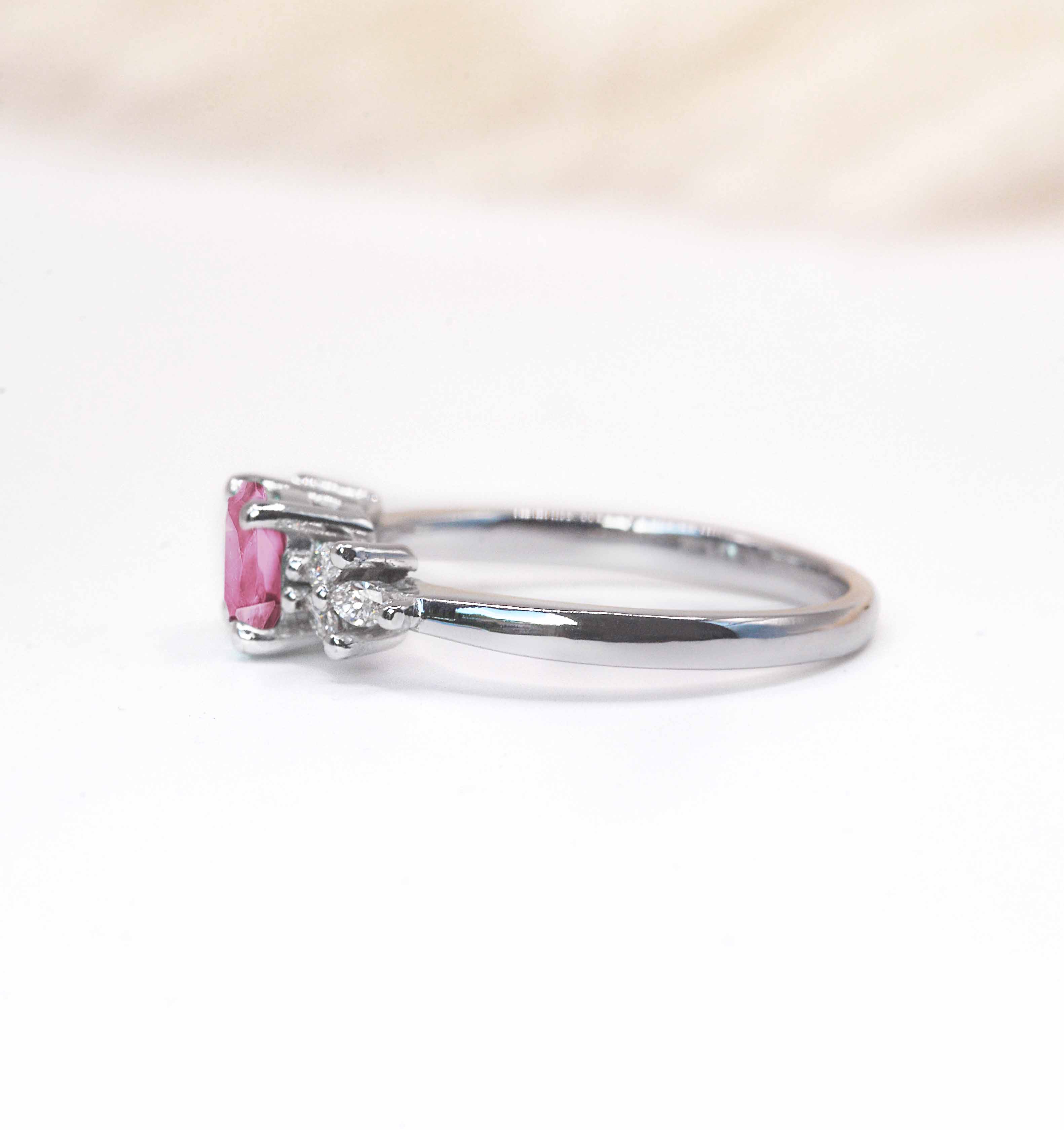 art deco pink sapphire white gold ring