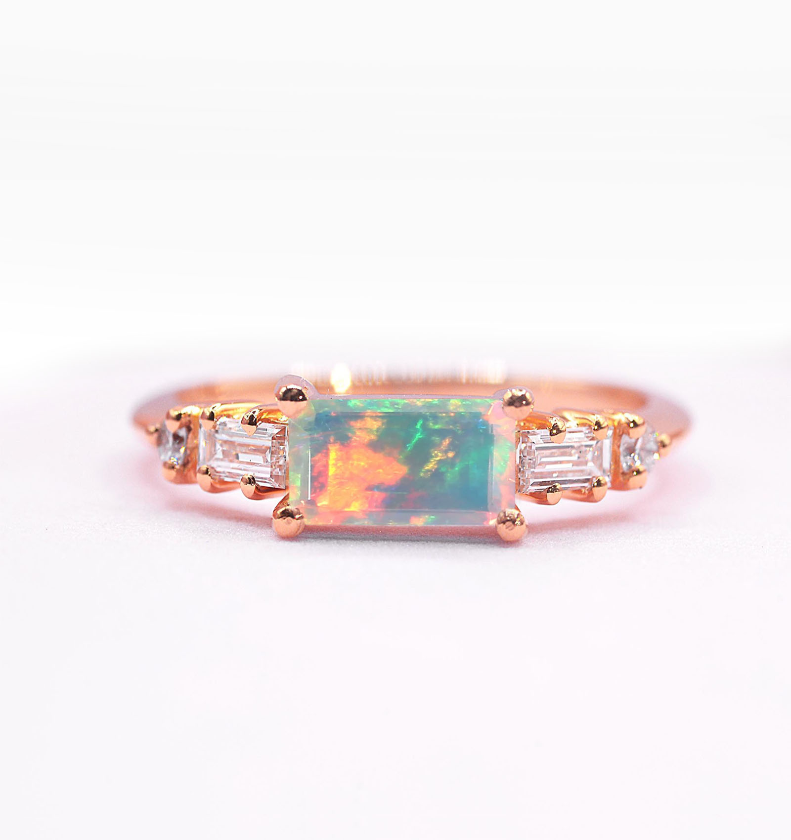 art deco emerald cut opal ring