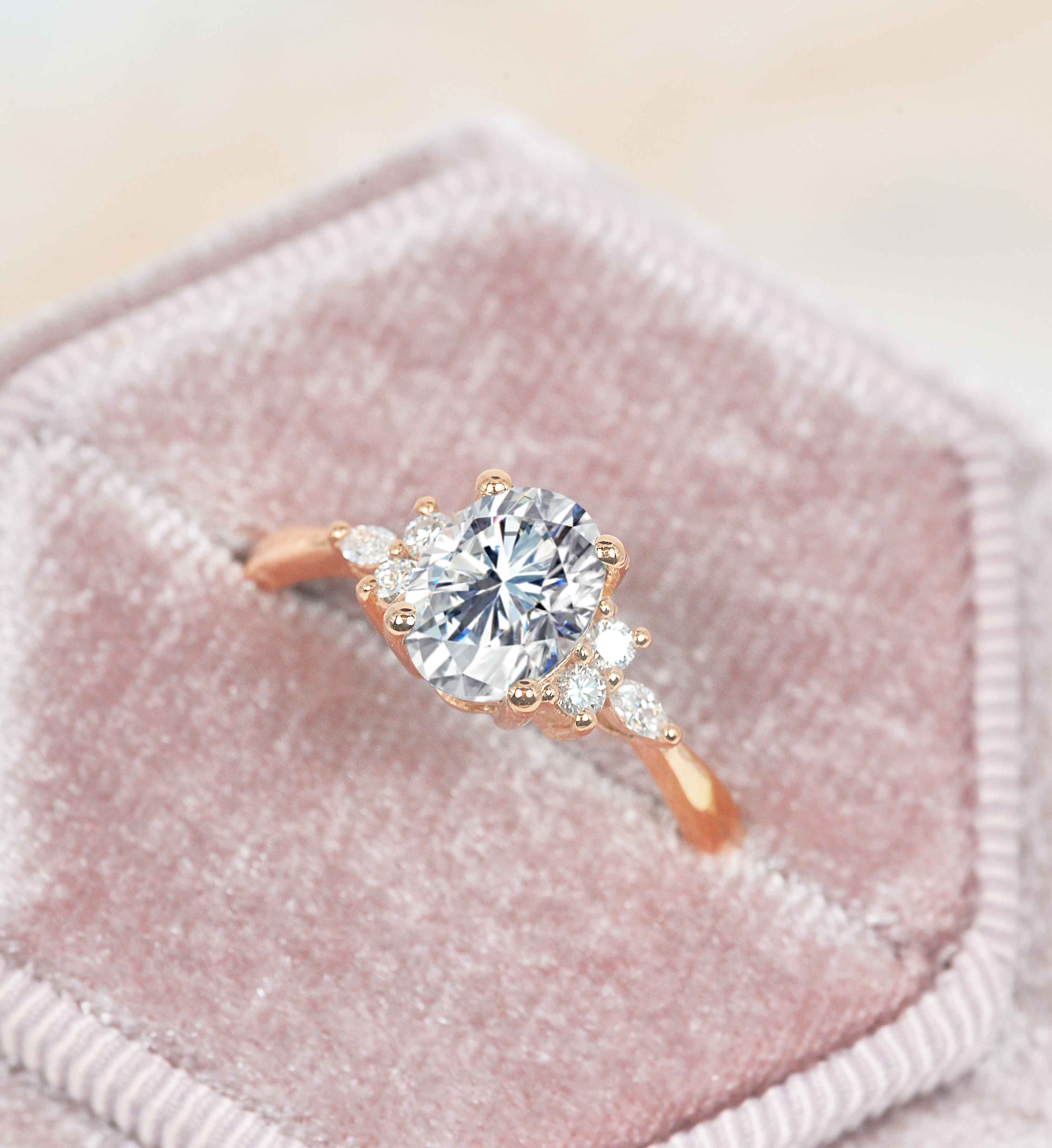 art deco lab diamond ring in rose gold