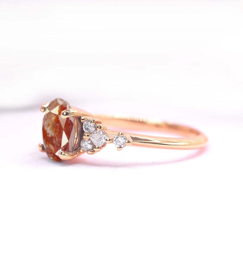 Oval brownish rustic diamond engagement ring - DIORAH JEWELLERS