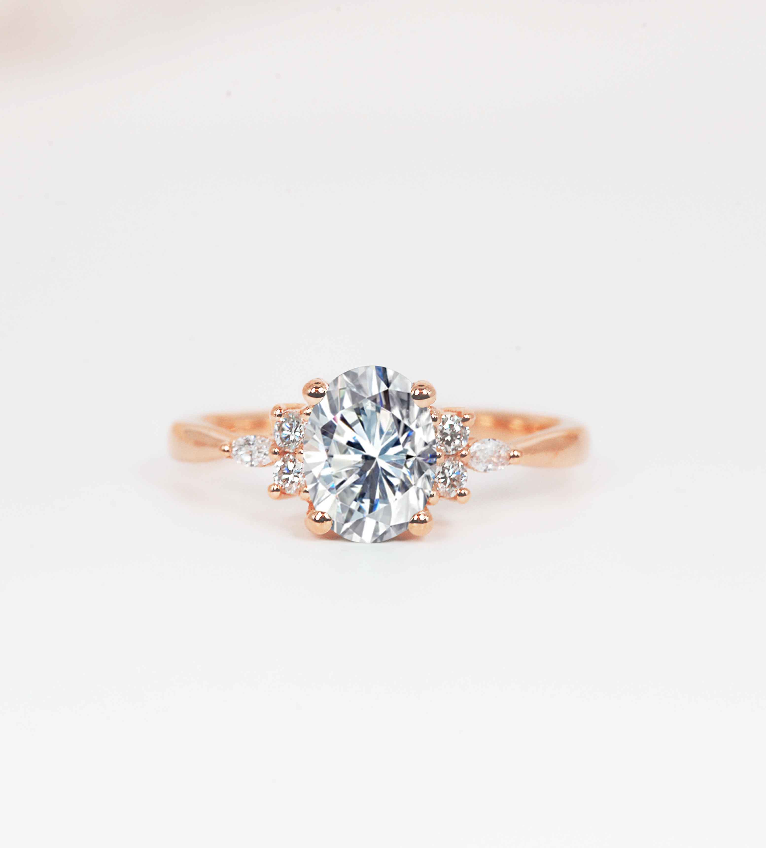 art deco lab diamond ring in rose gold