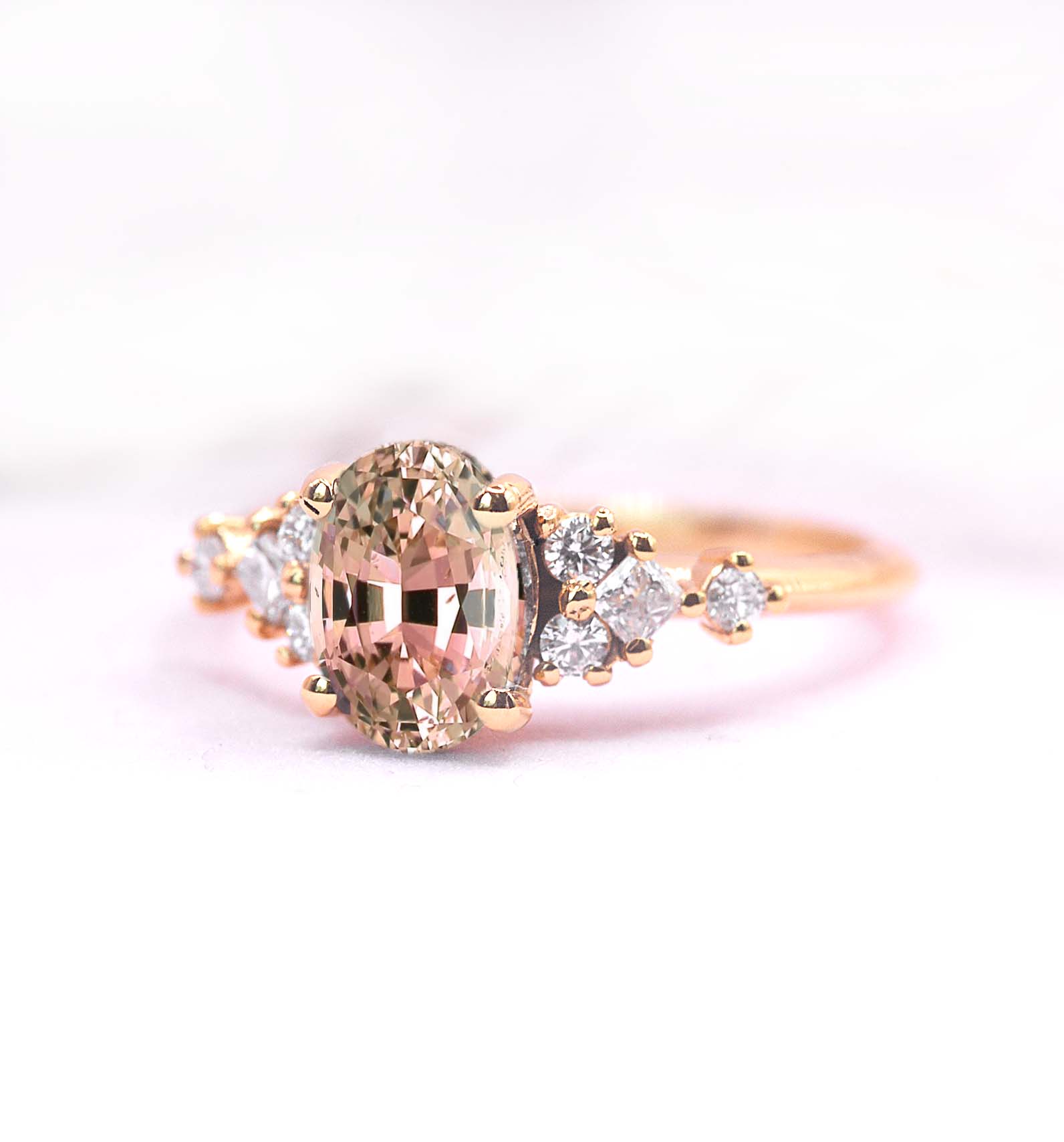 oval morganite and diamond cluster ring