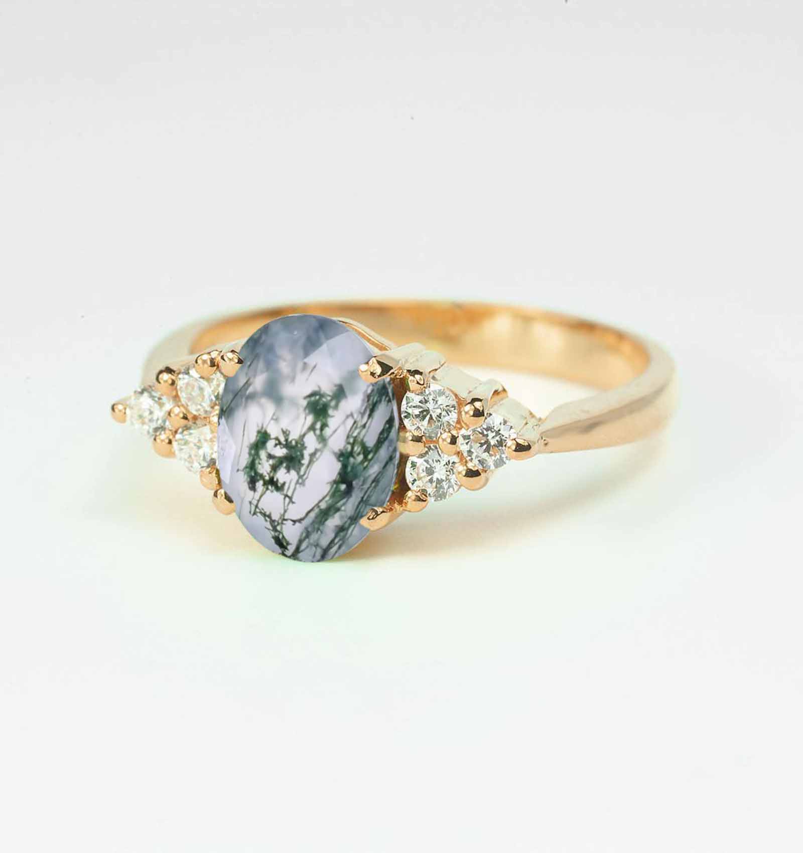 halo moss agate dainty ring for her