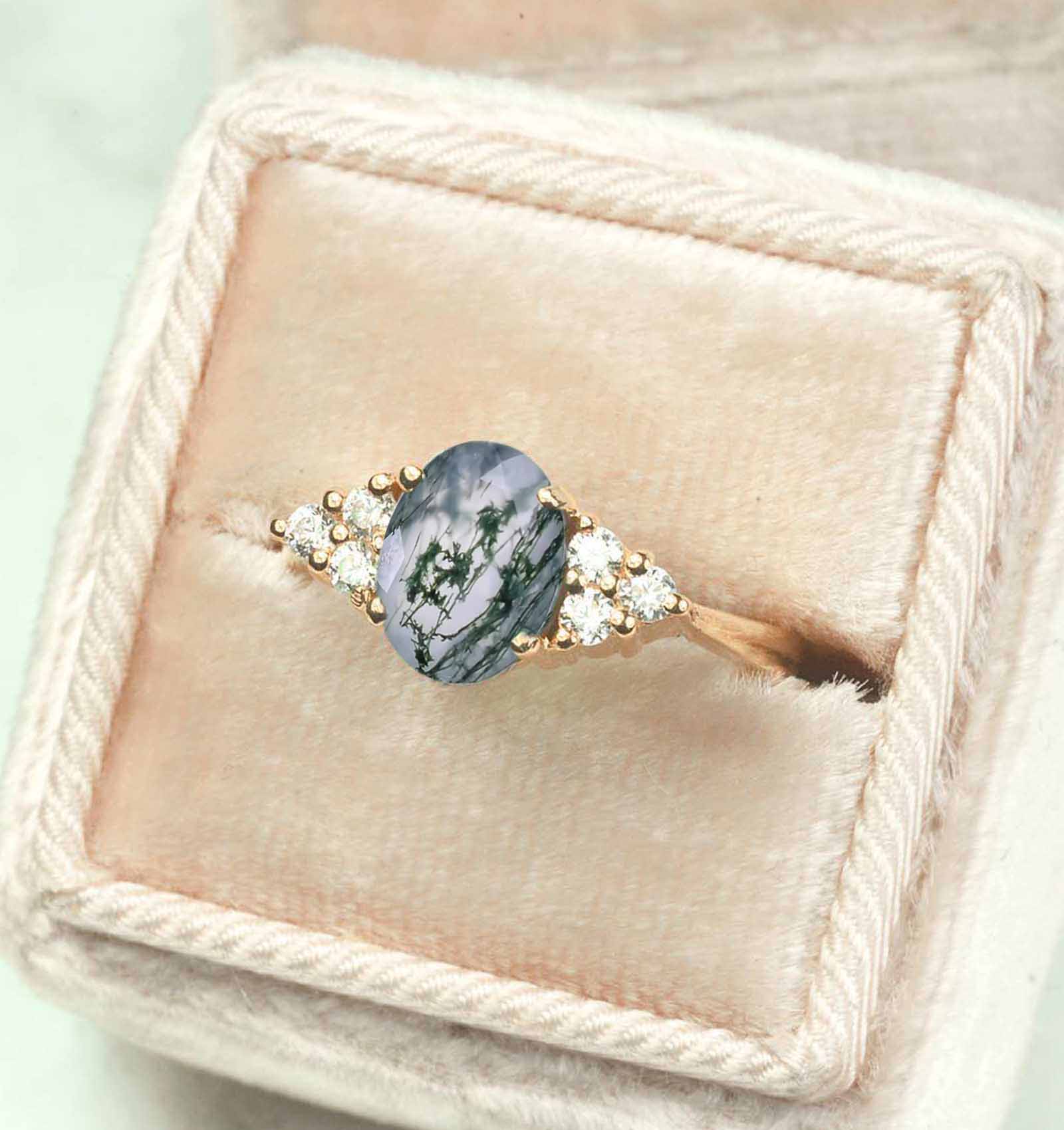 halo moss agate dainty ring for her