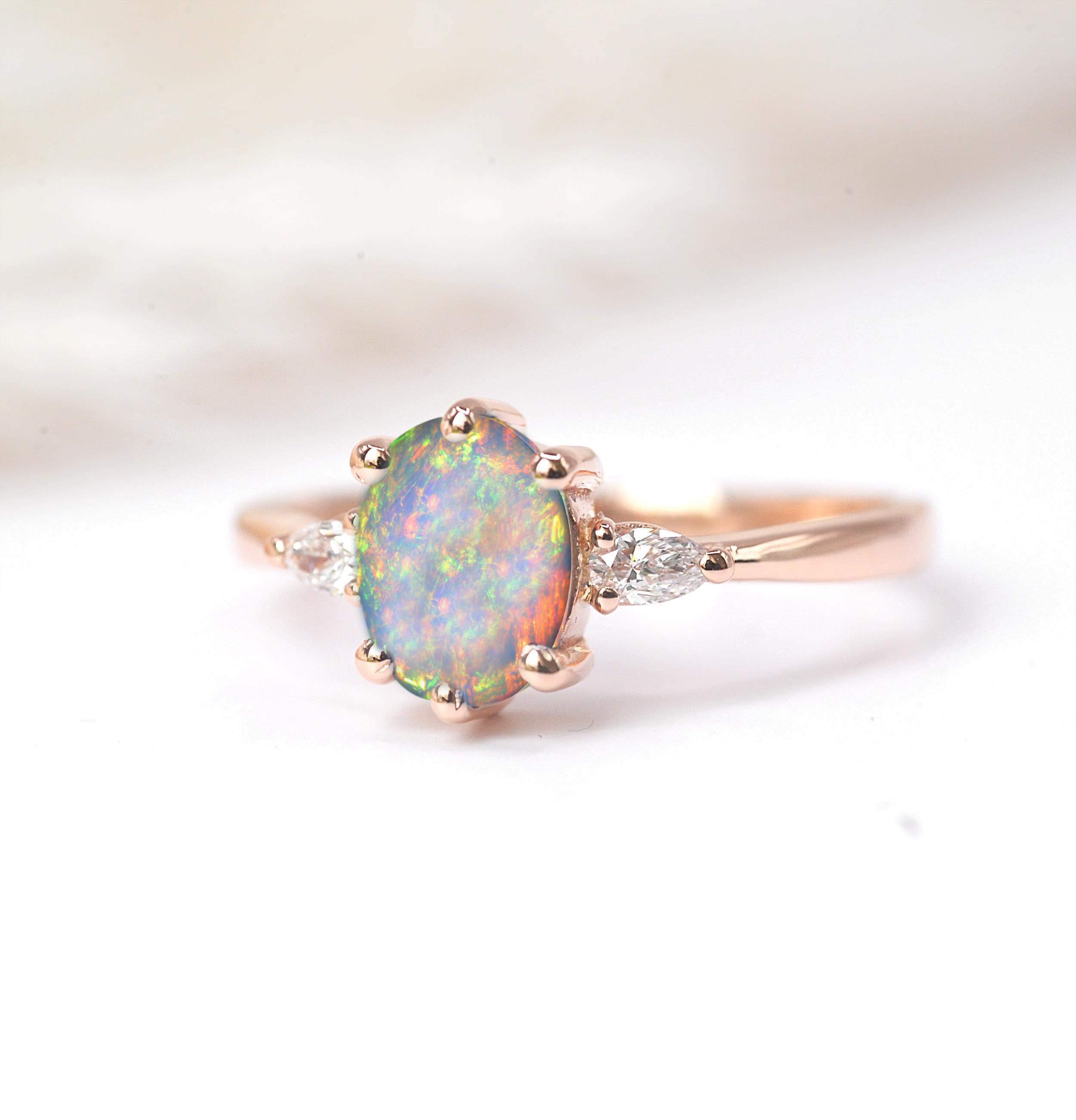 oval opal handmade art deco ring