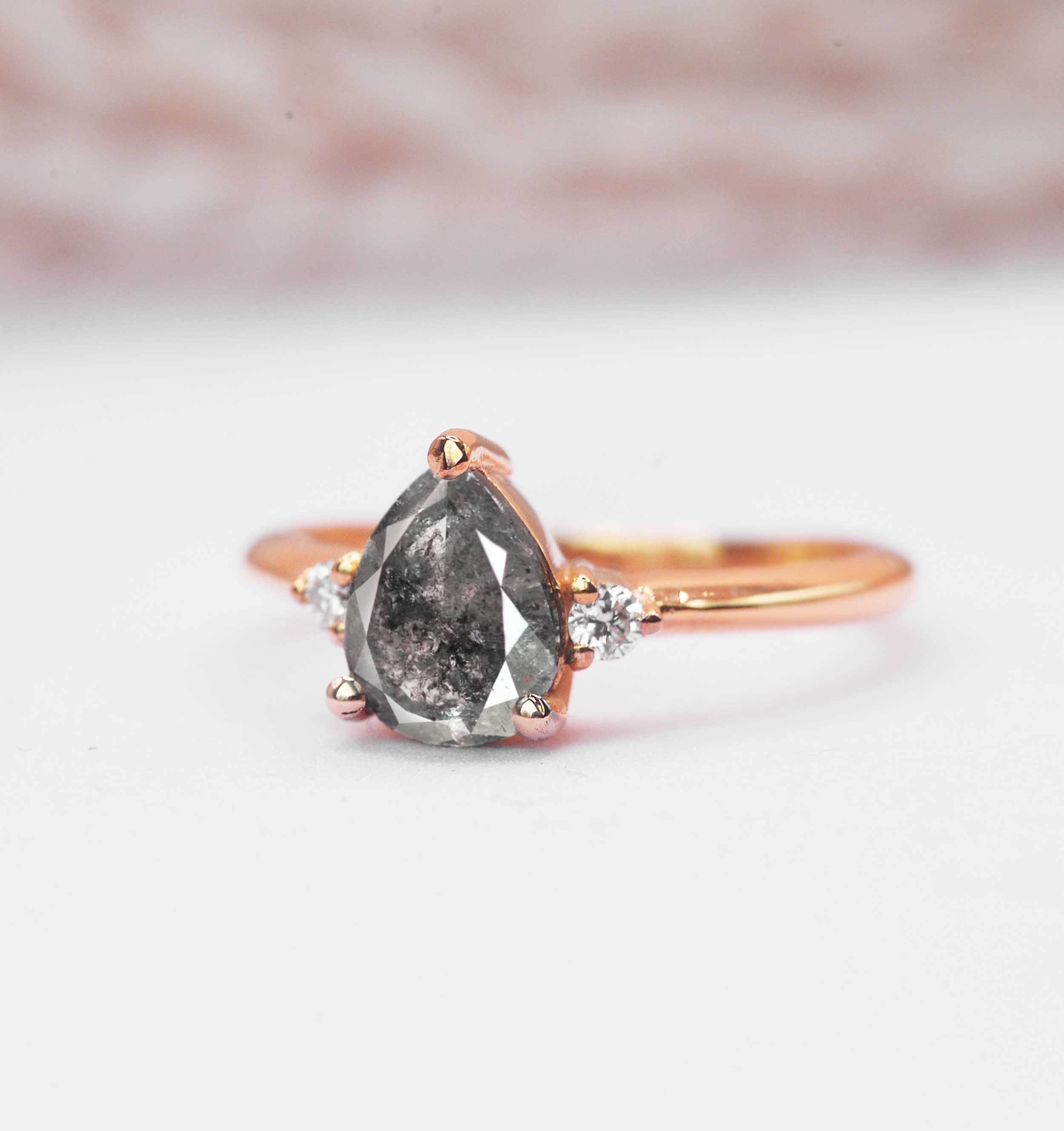 pear galaxy diamond ring in rose gold