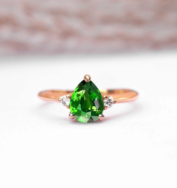 pear green tsavorite minimalist ring for her